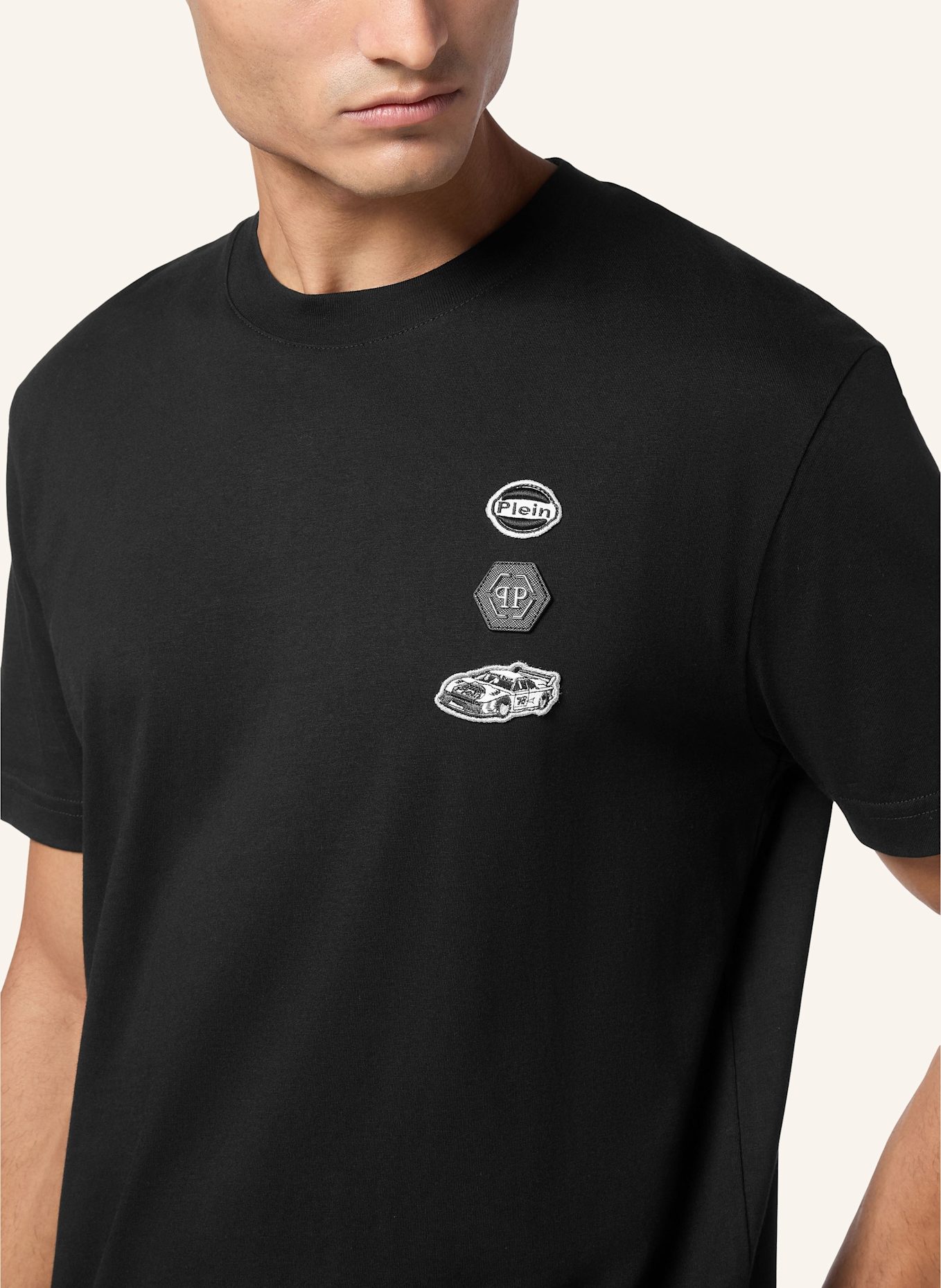 PHILIPP PLEIN T-Shirt Rundhalsausschnitt Ss RACING: SCHWARZ