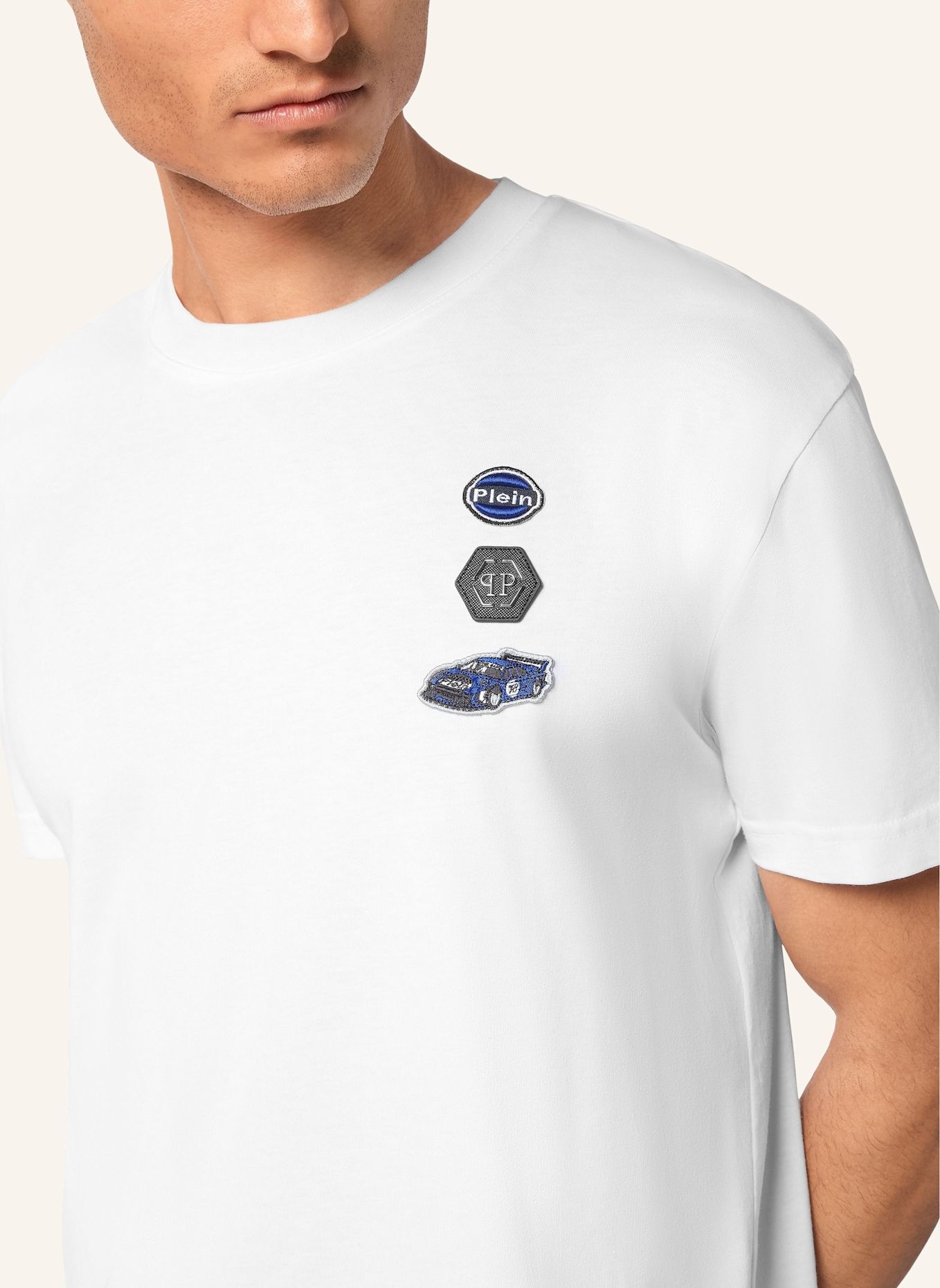 PHILIPP PLEIN T-Shirt Rundhalsausschnitt Ss RACING: WEISS