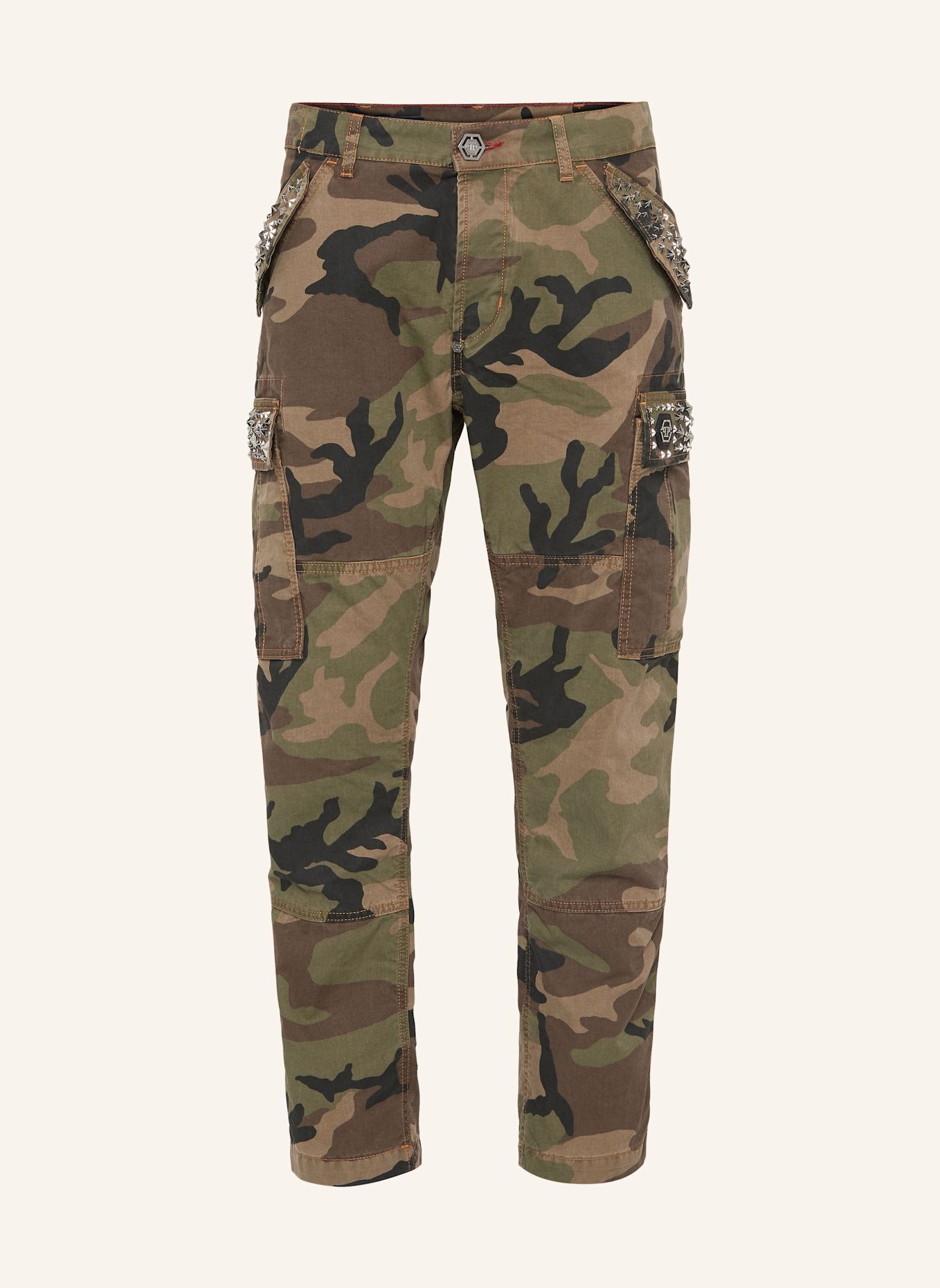 PHILIPP PLEIN Denim-Cargo-Hose: BEIGE/ DUNKELGRÜN/ BRAUN