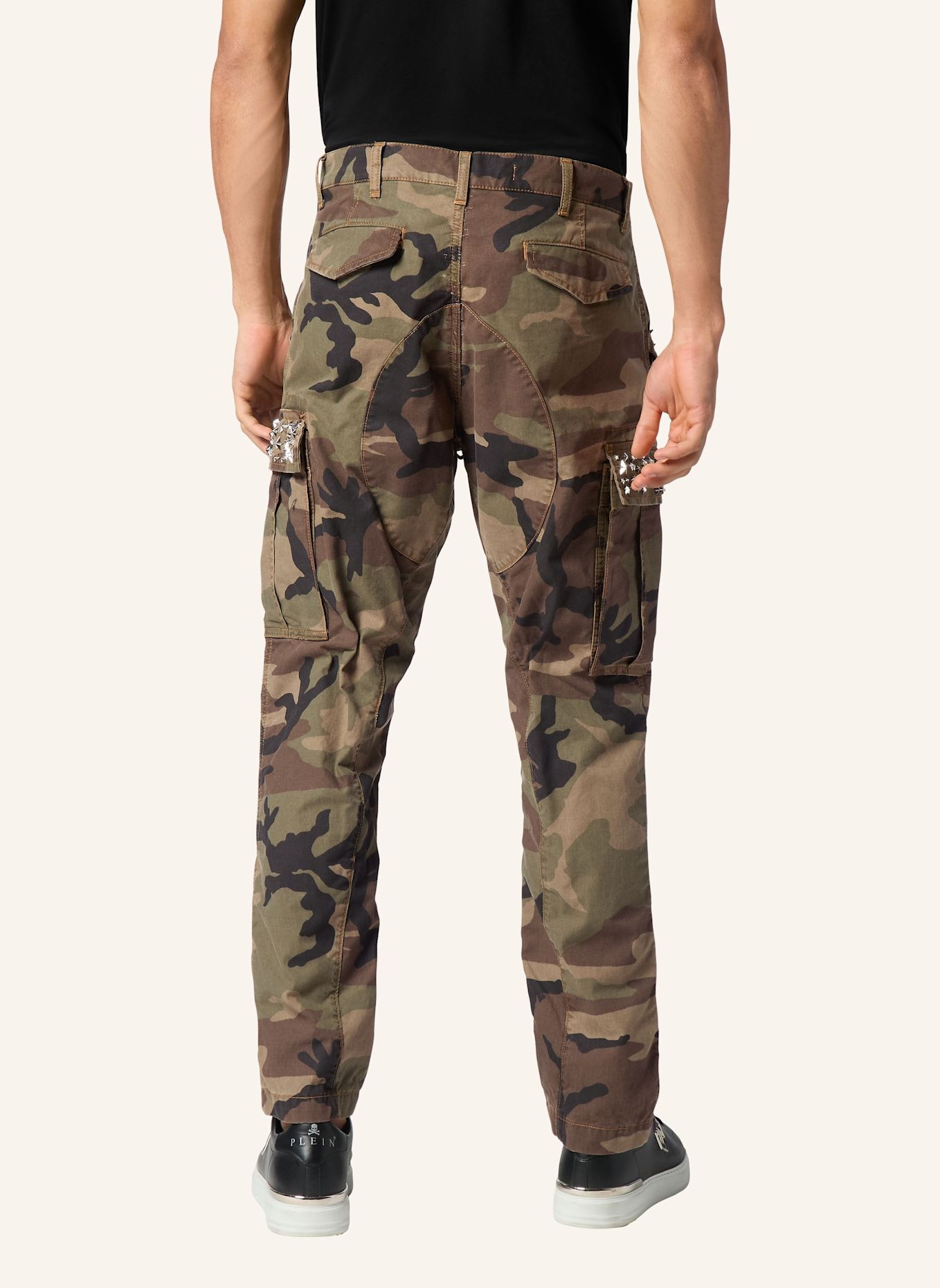 PHILIPP PLEIN Denim-Cargo-Hose: BEIGE/ DUNKELGRÜN/ BRAUN