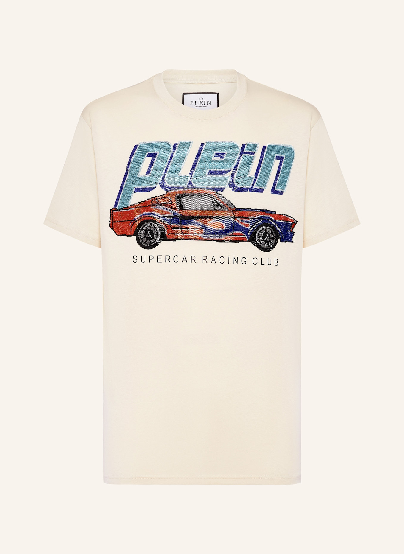 PHILIPP PLEIN T-Shirt Rundhalsausschnitt Ss RACING: BEIGE