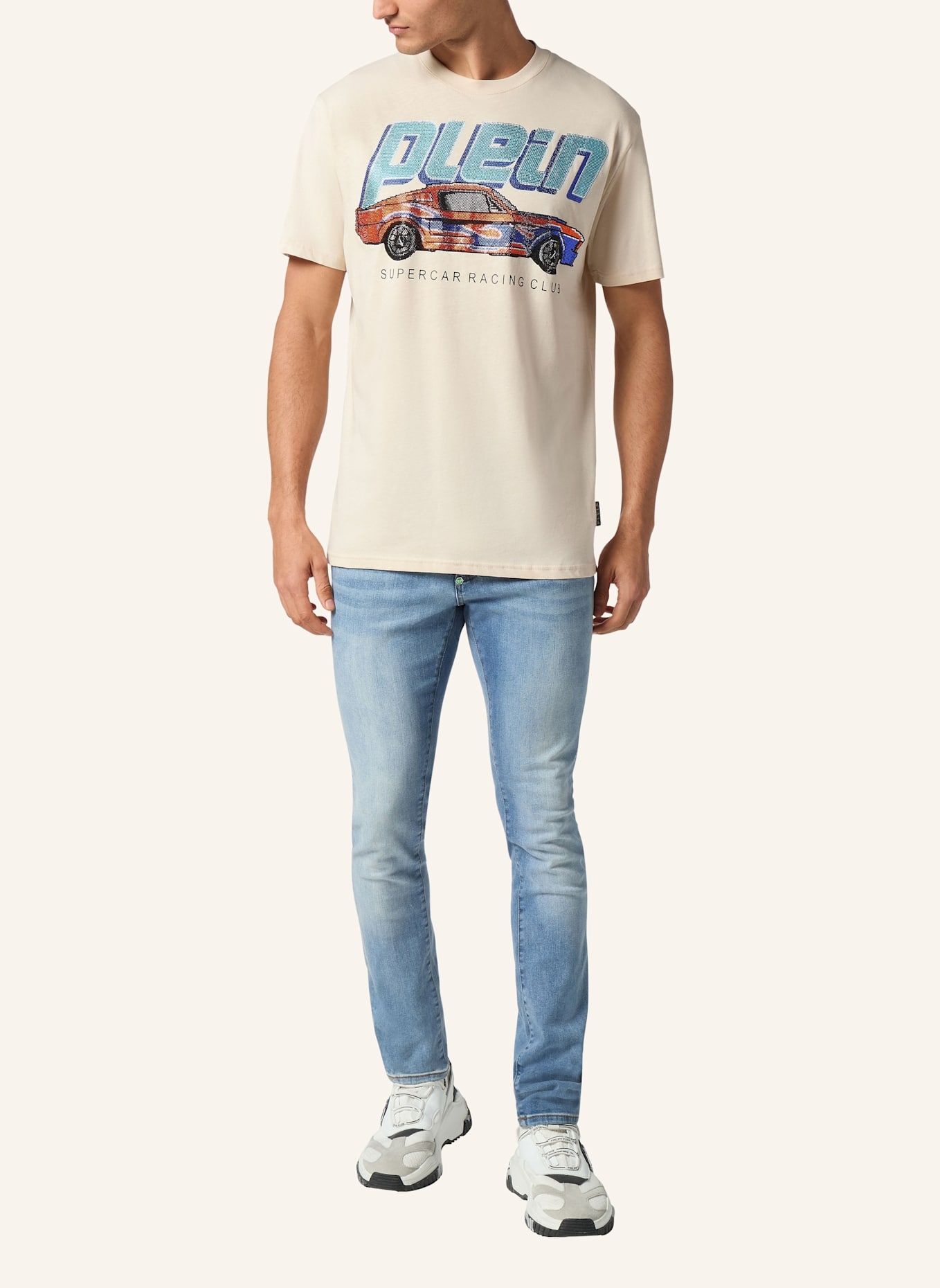 PHILIPP PLEIN T-Shirt Rundhalsausschnitt Ss RACING: BEIGE