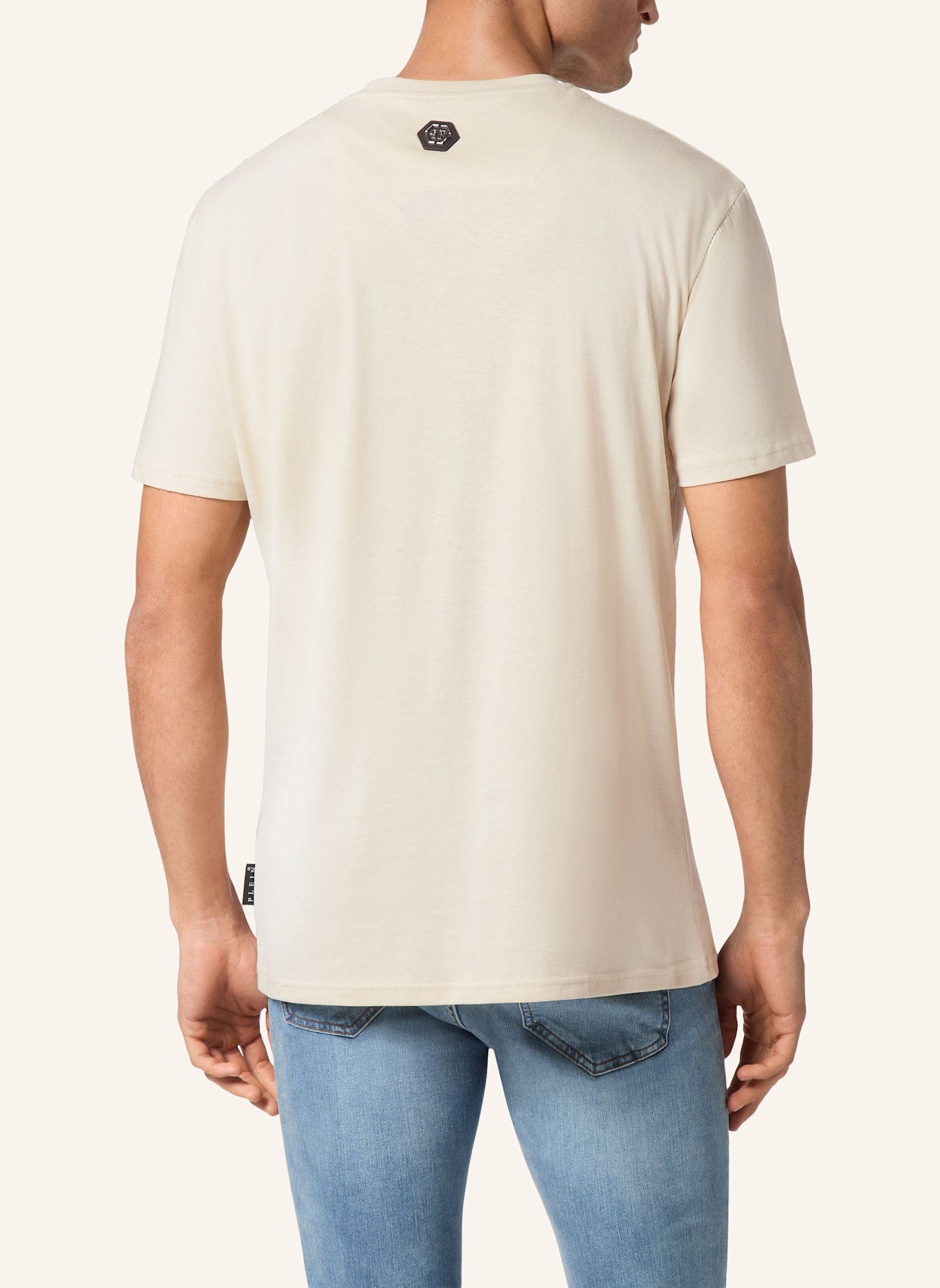 PHILIPP PLEIN T-Shirt Rundhalsausschnitt Ss RACING: BEIGE