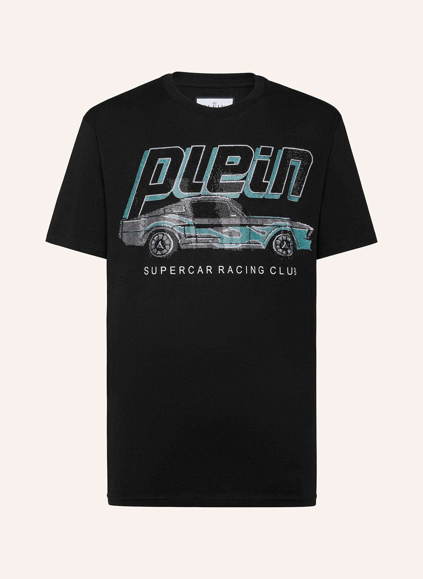 PHILIPP PLEIN T-Shirt Rundhalsausschnitt Ss RACING: SCHWARZ