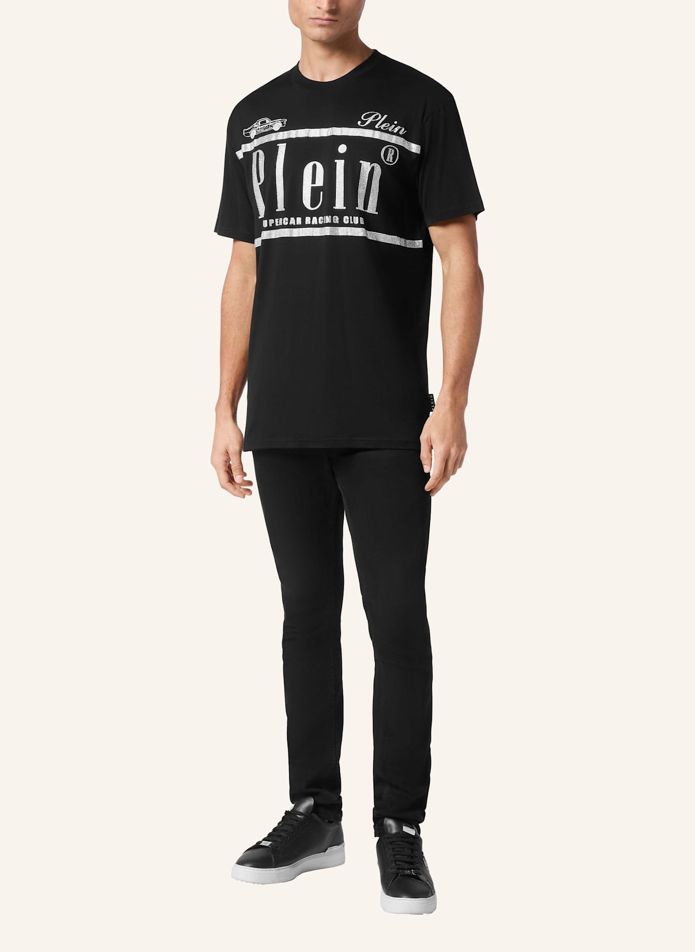 PHILIPP PLEIN T-Shirt Rundhalsausschnitt Ss RACING: SCHWARZ