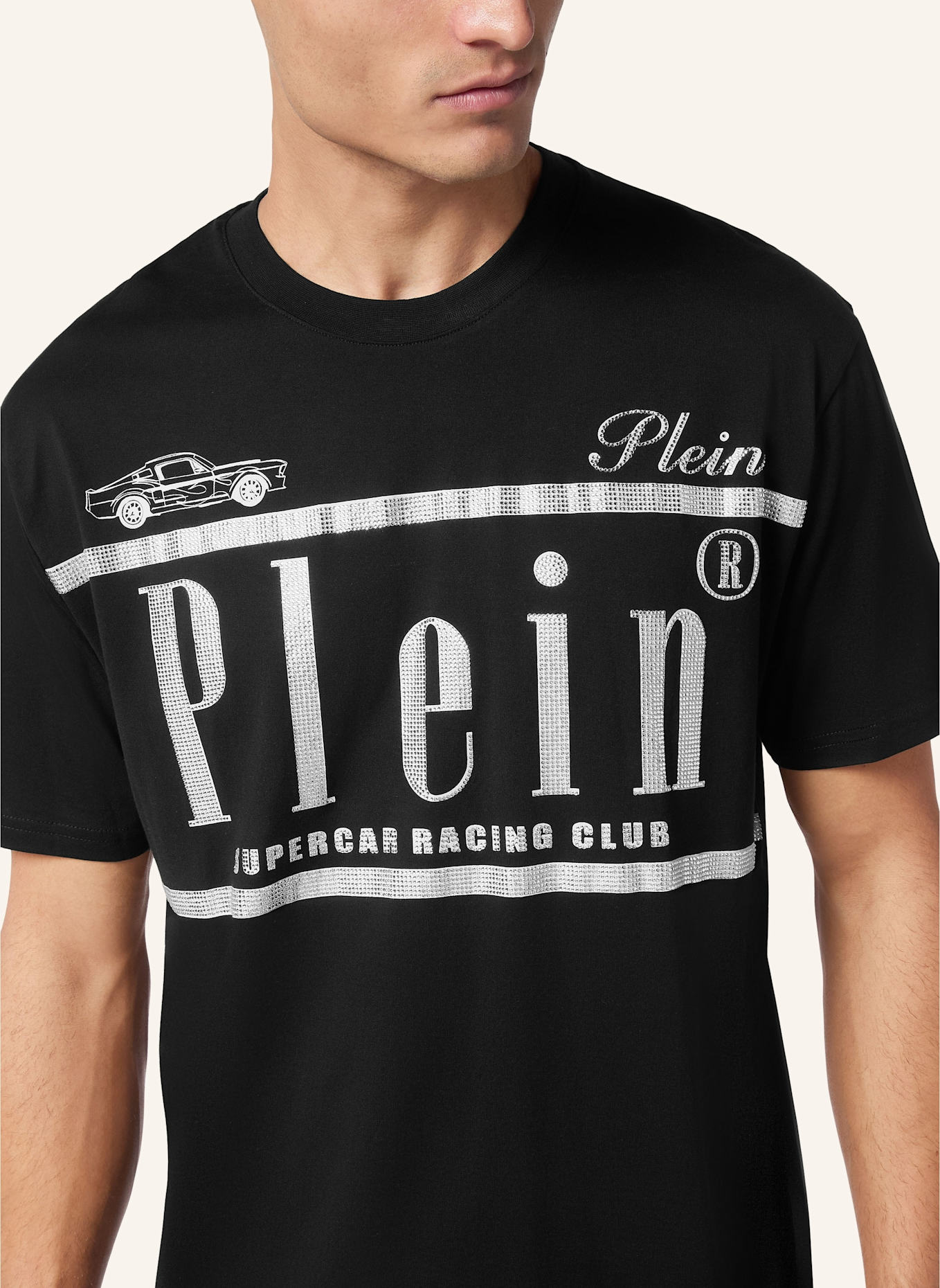 PHILIPP PLEIN T-Shirt Rundhalsausschnitt Ss RACING: SCHWARZ