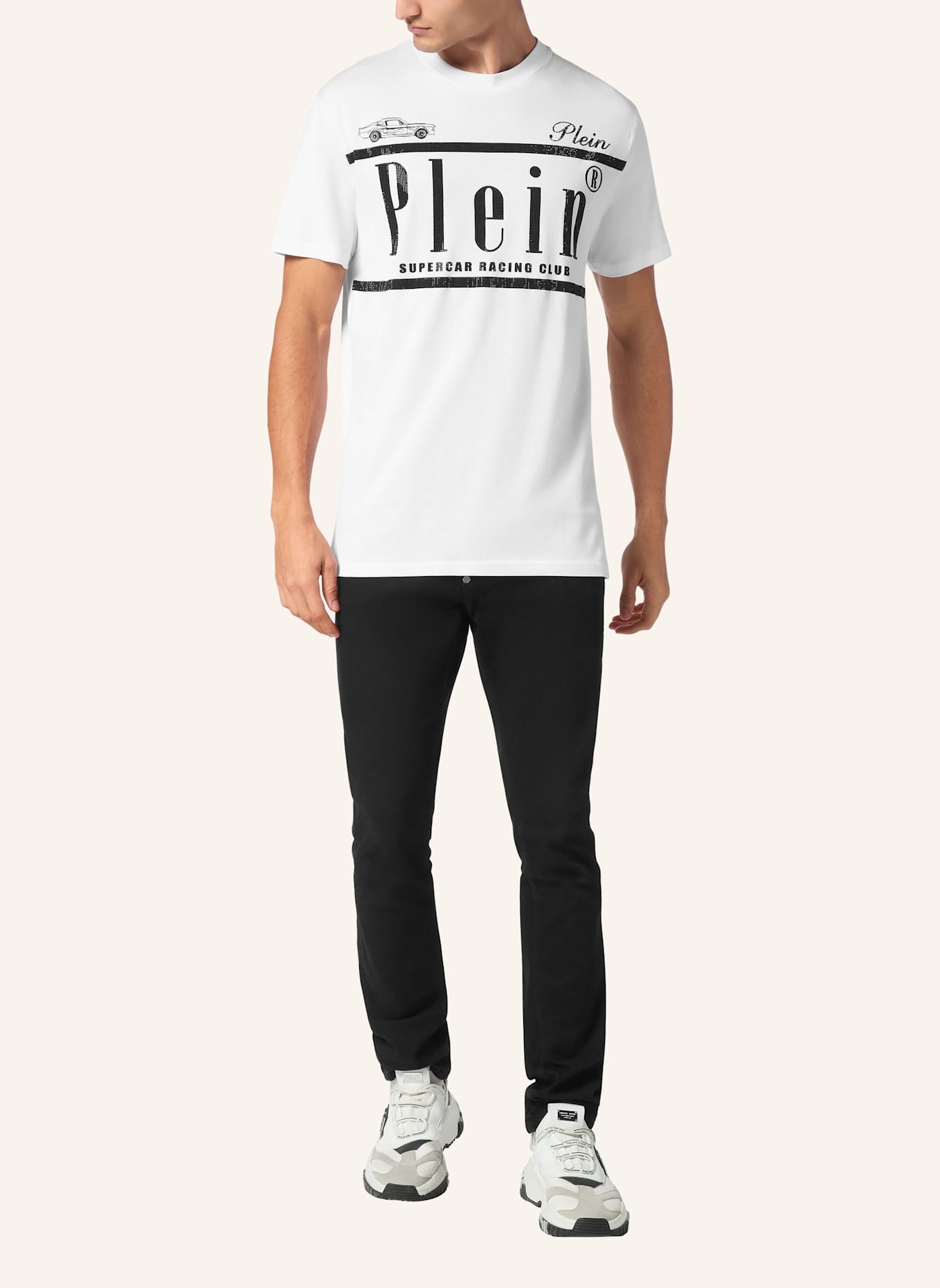 PHILIPP PLEIN T-Shirt Rundhalsausschnitt Ss RACING: WEISS