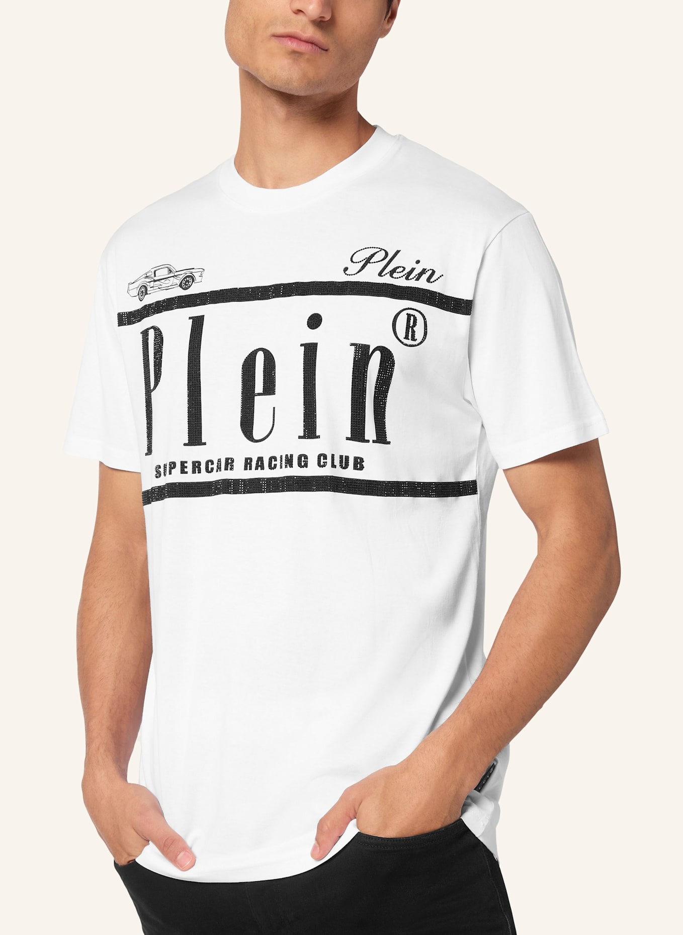 PHILIPP PLEIN T-Shirt Rundhalsausschnitt Ss RACING: WEISS