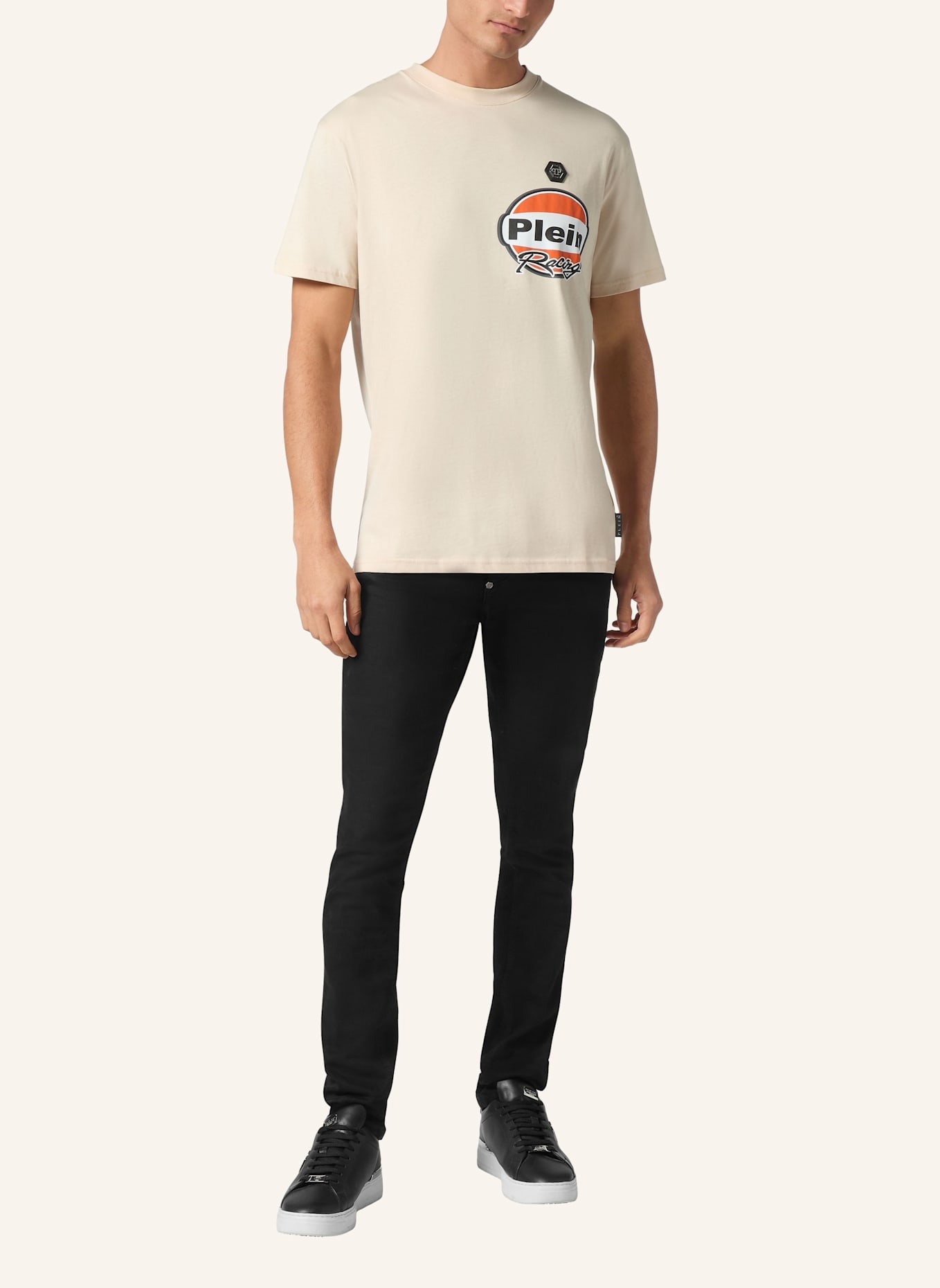PHILIPP PLEIN T-Shirt Rundhalsausschnitt Ss RACING: BEIGE