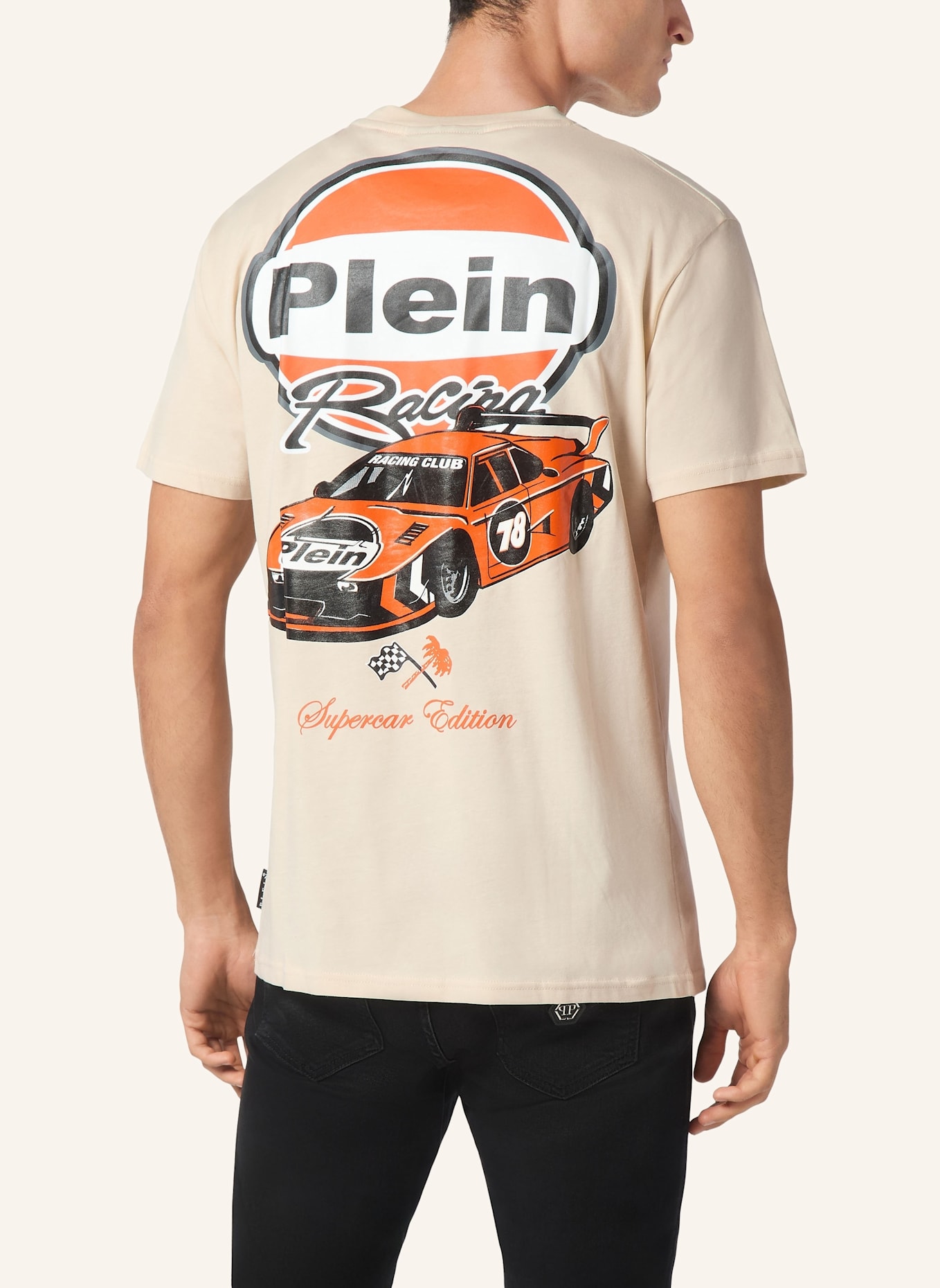 PHILIPP PLEIN T-Shirt Rundhalsausschnitt Ss RACING: BEIGE