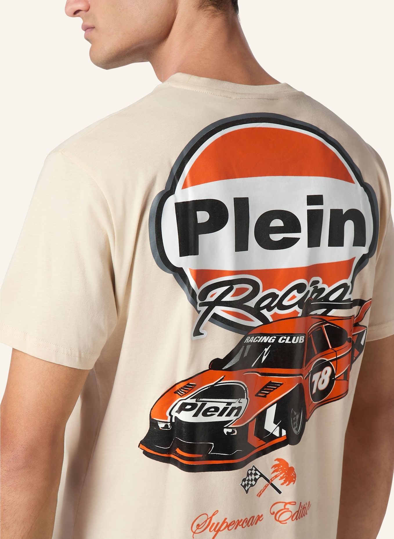 PHILIPP PLEIN T-Shirt Rundhalsausschnitt Ss RACING: BEIGE