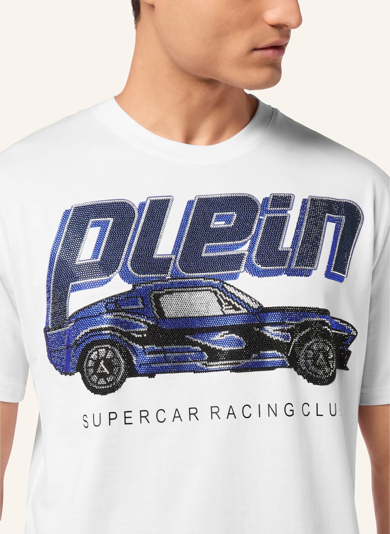 PHILIPP PLEIN T-Shirt Rundhalsausschnitt Ss RACING: WEISS