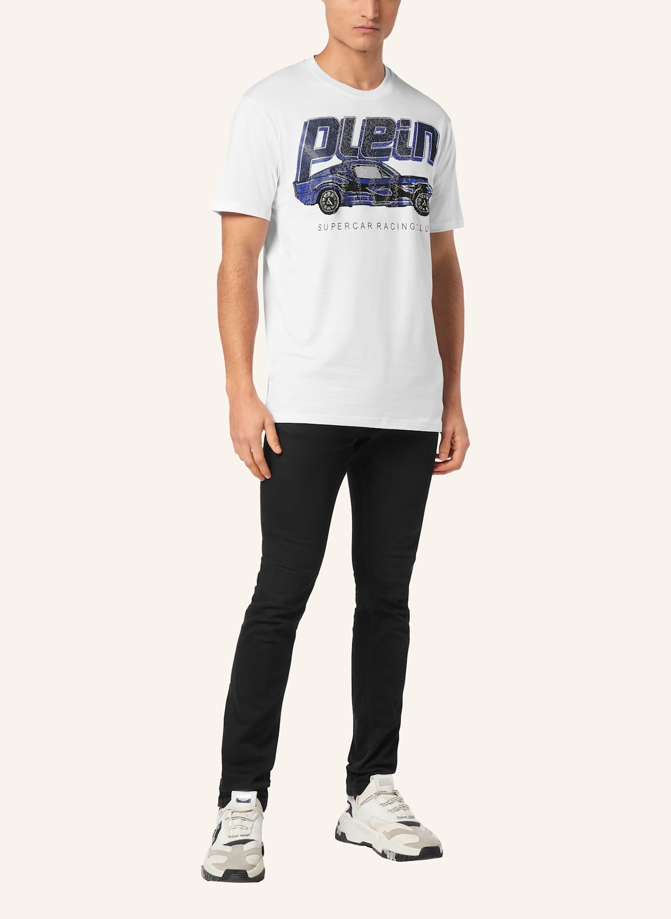PHILIPP PLEIN T-Shirt Rundhalsausschnitt Ss RACING: WEISS