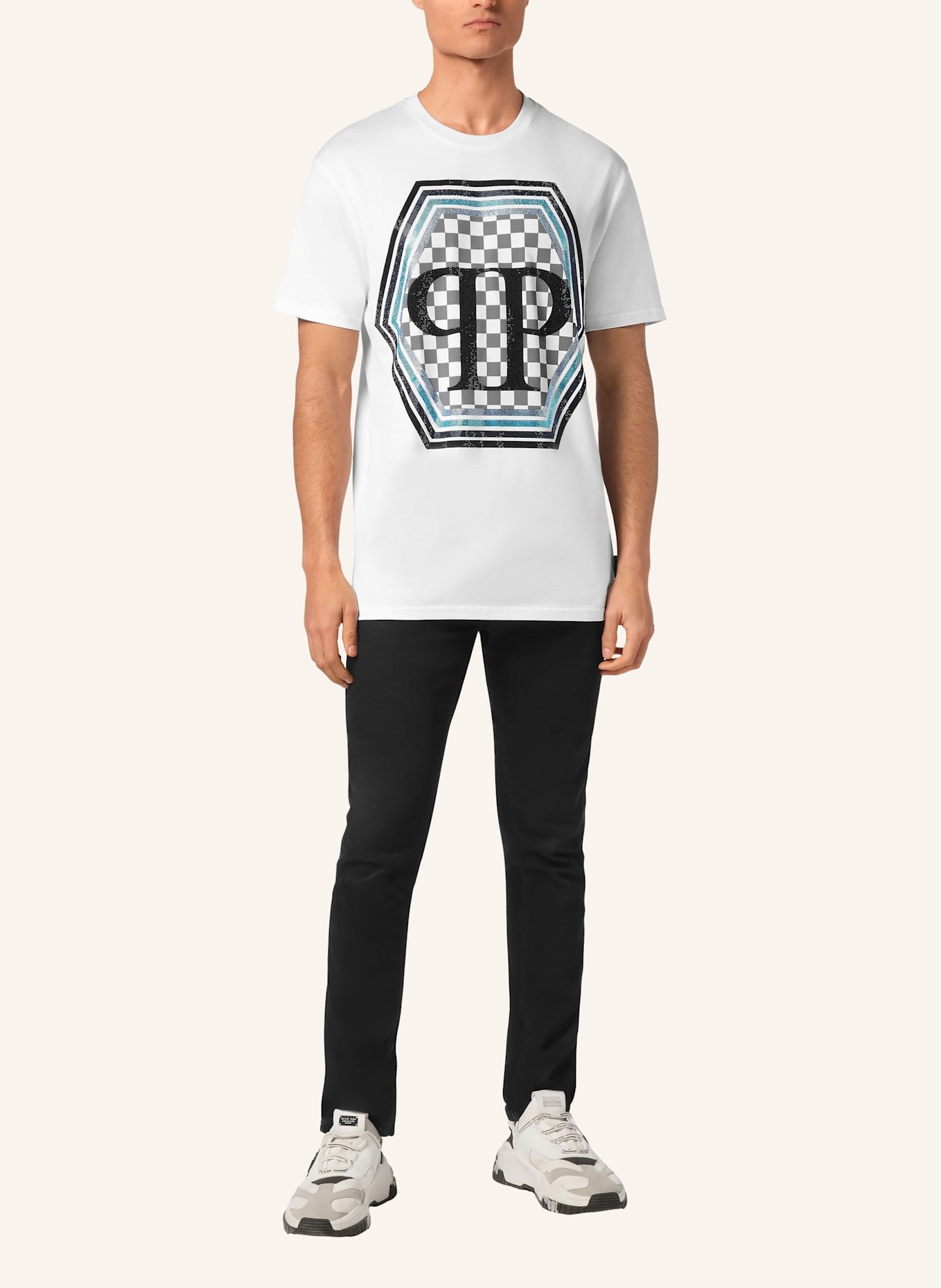 PHILIPP PLEIN T-Shirt Rundhalsausschnitt Ss HEXAGON: WEISS