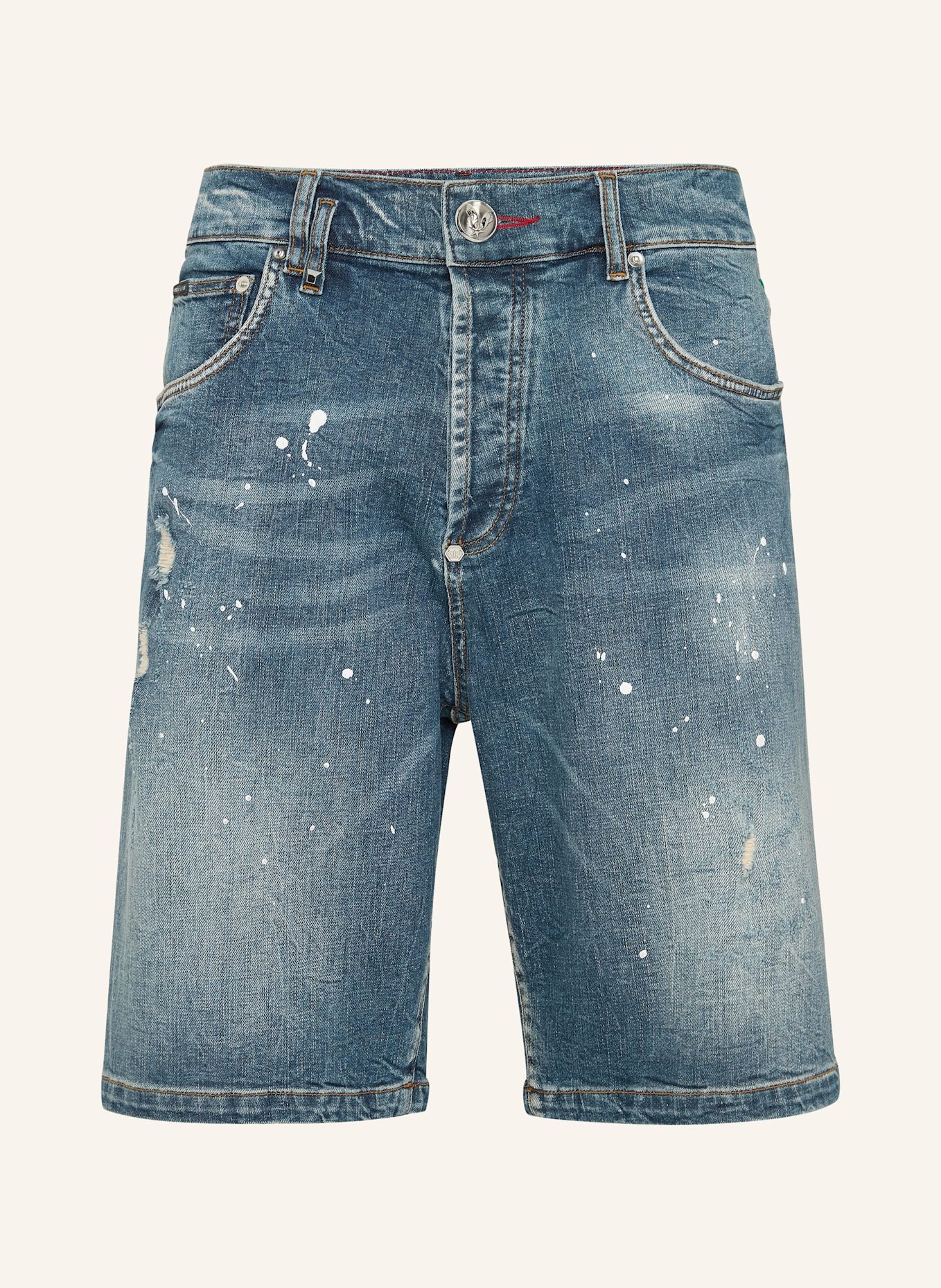 PHILIPP PLEIN JEANSSHORTS FERMENTERA SKULL: BLAU