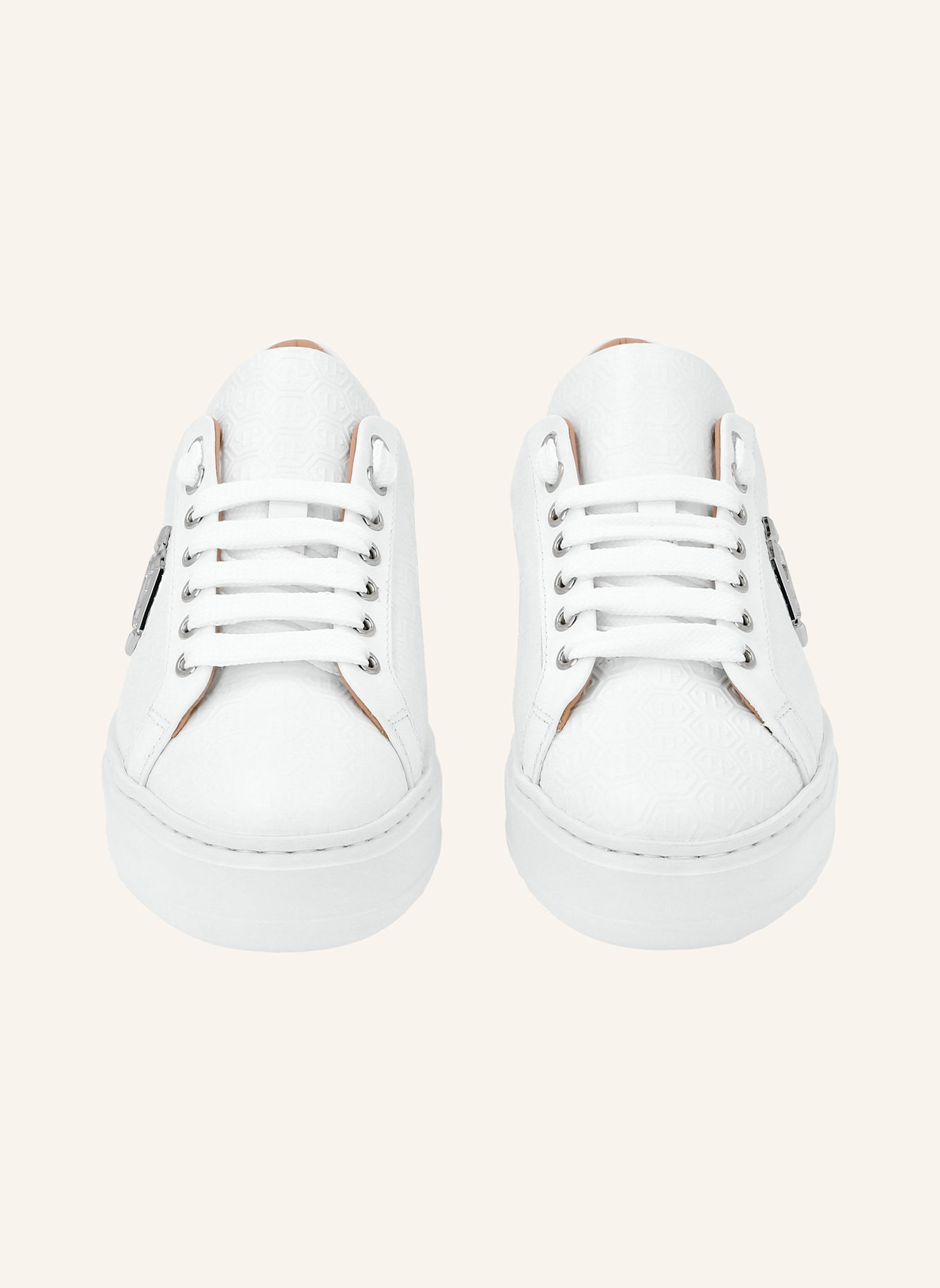 PHILIPP PLEIN Leder Sneaker MONOGRAM: WEISS