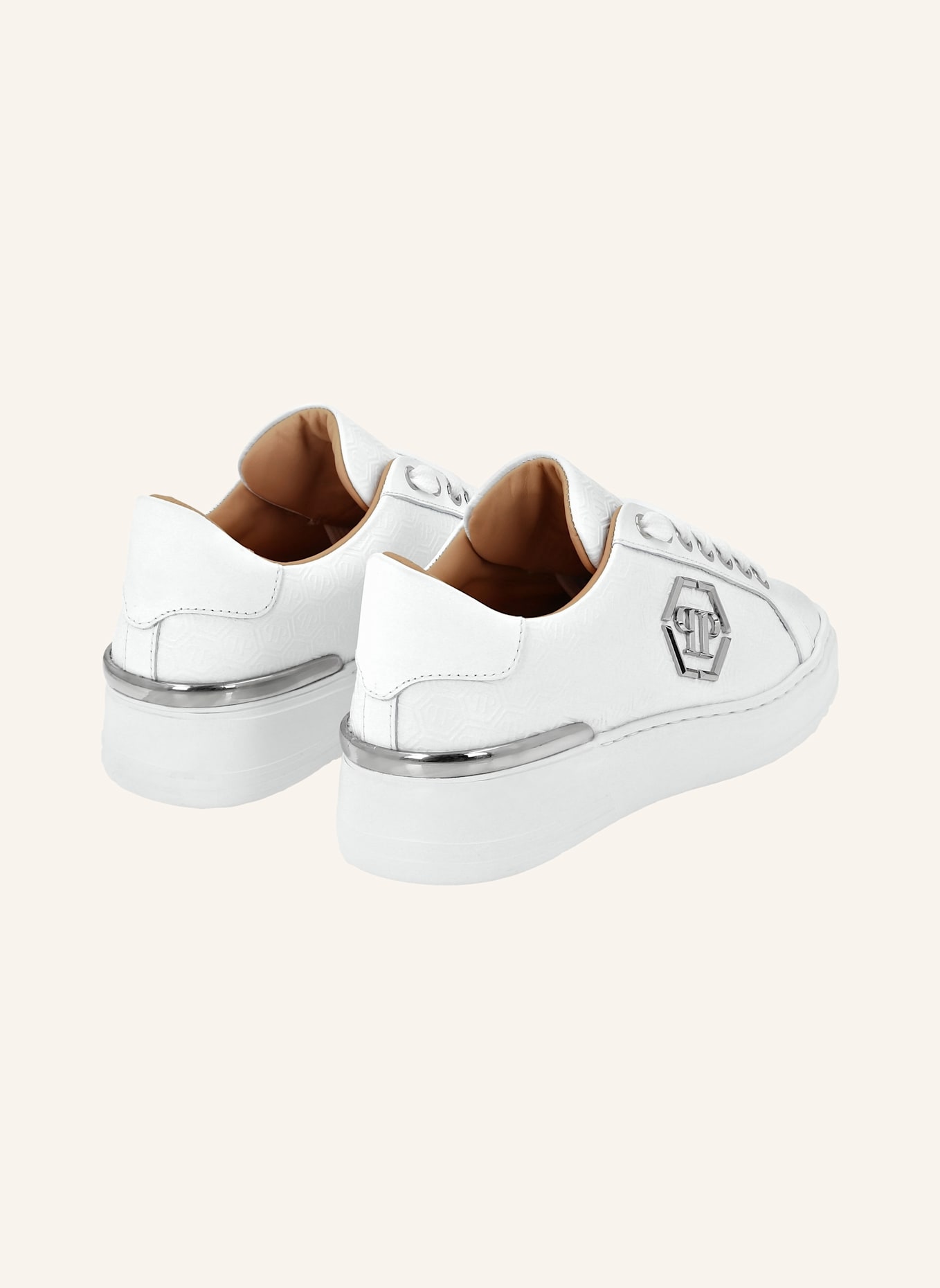 PHILIPP PLEIN Leder Sneaker MONOGRAM: WEISS