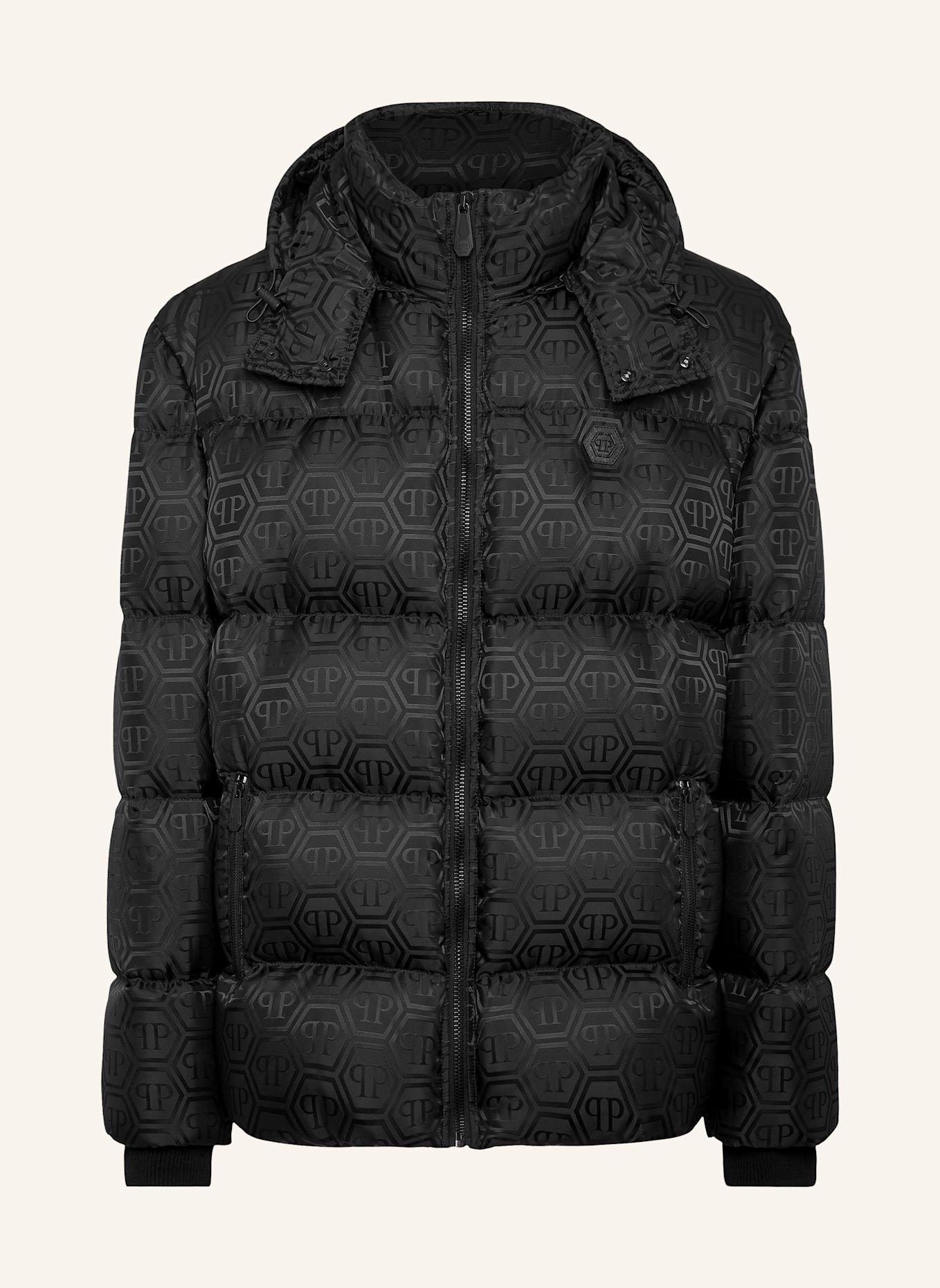 PHILIPP PLEIN Daunenjacke mit Waschbärfell: SCHWARZ