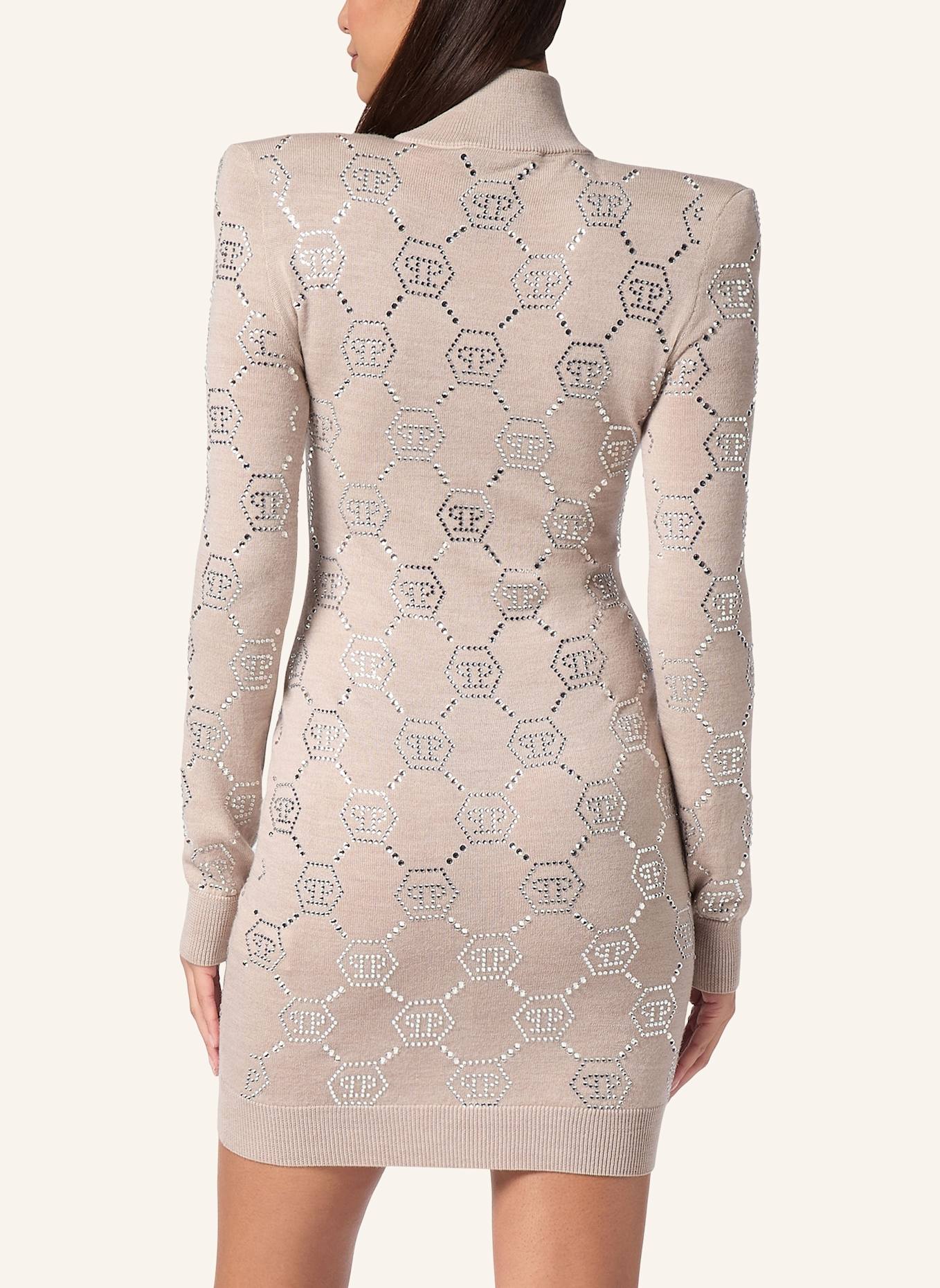 PHILIPP PLEIN Mini Strickkleid mit Schmucksteinen MONOGRAM: BEIGE