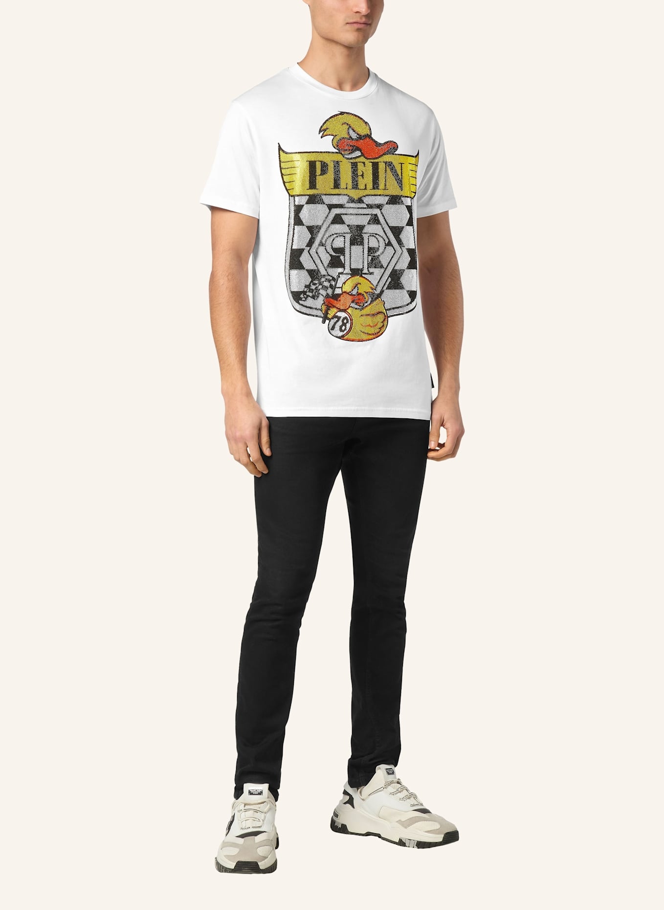 PHILIPP PLEIN T-Shirt Rundhalsausschnitt Ss DUCK: WEISS