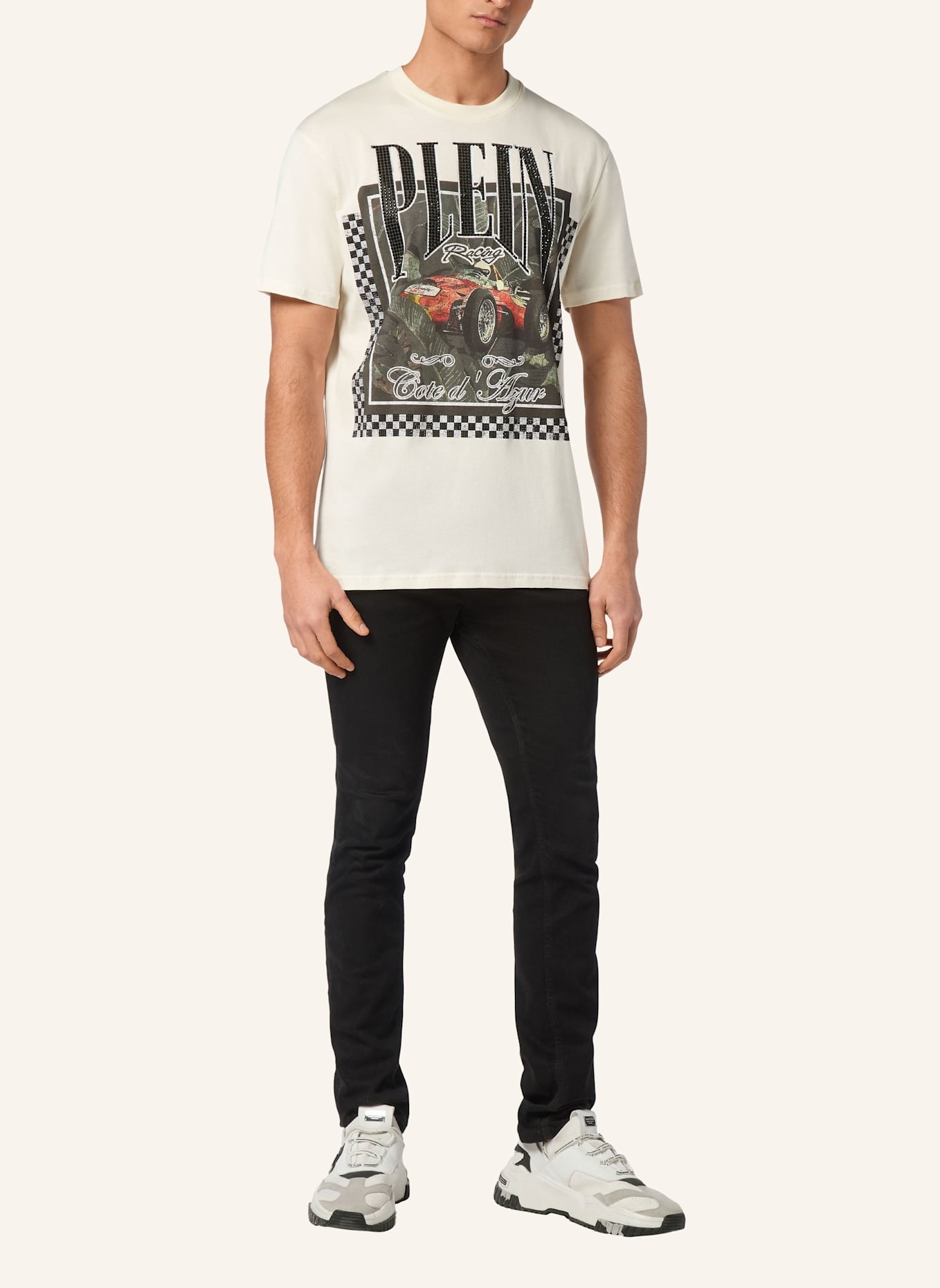 PHILIPP PLEIN T-Shirt Rundhalsausschnitt Ss RACING: SCHWARZ