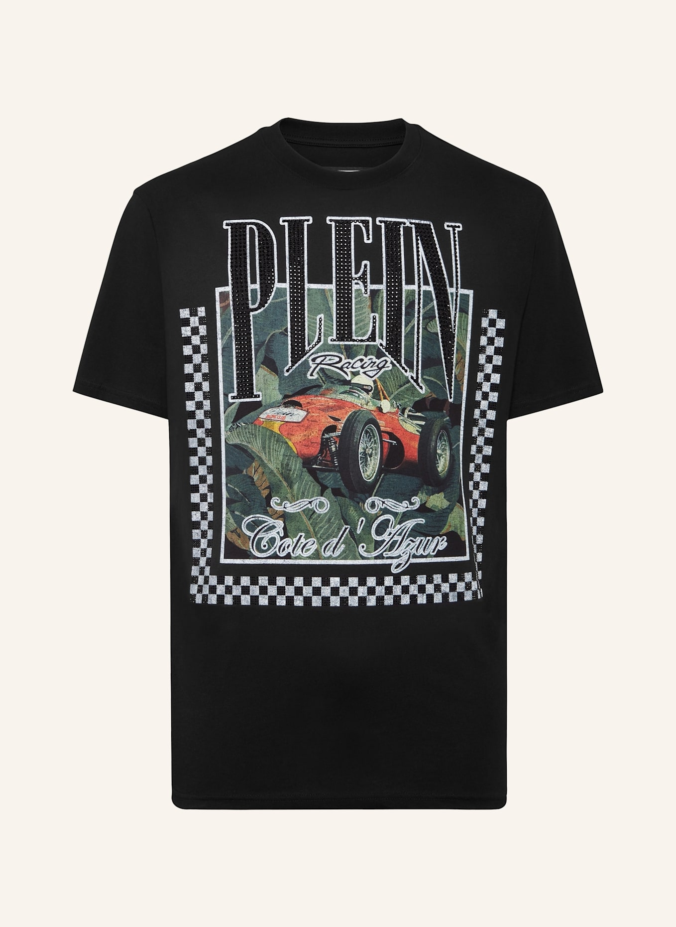 PHILIPP PLEIN T-Shirt Rundhalsausschnitt Ss RACING: SCHWARZ