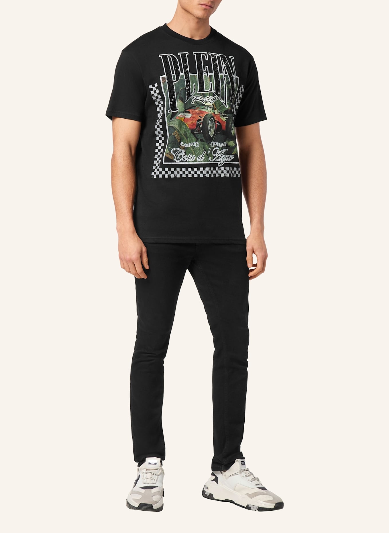 PHILIPP PLEIN T-Shirt Rundhalsausschnitt Ss RACING: SCHWARZ