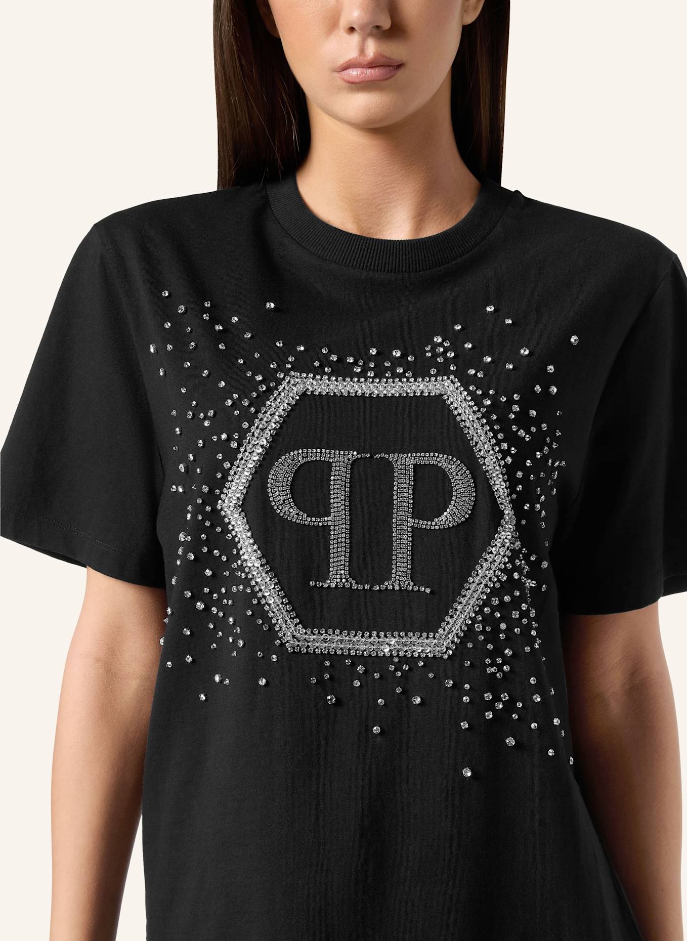 PHILIPP PLEIN T-Shirt Man Fit HEXAGON: SCHWARZ