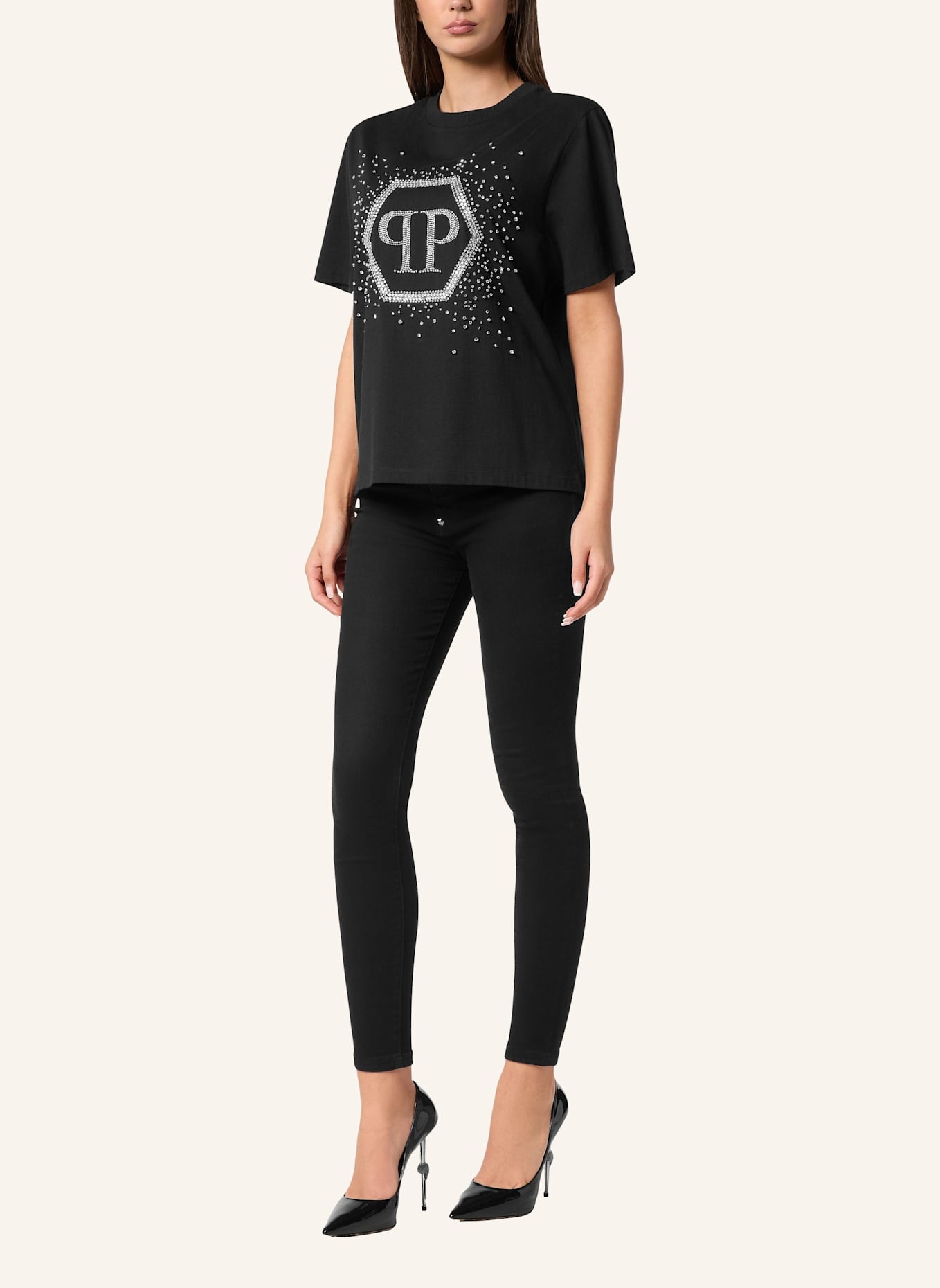 PHILIPP PLEIN T-Shirt Man Fit HEXAGON: SCHWARZ