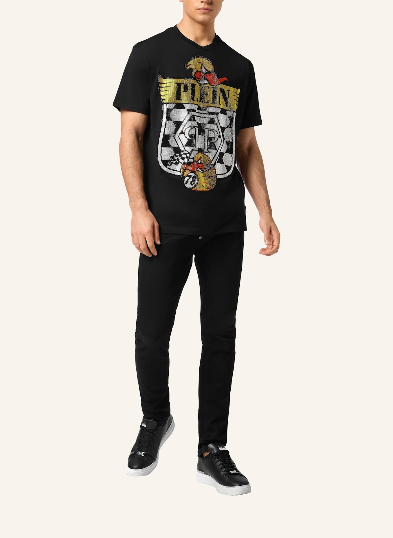 PHILIPP PLEIN T-Shirt Rundhalsausschnitt Ss DUCK: SCHWARZ