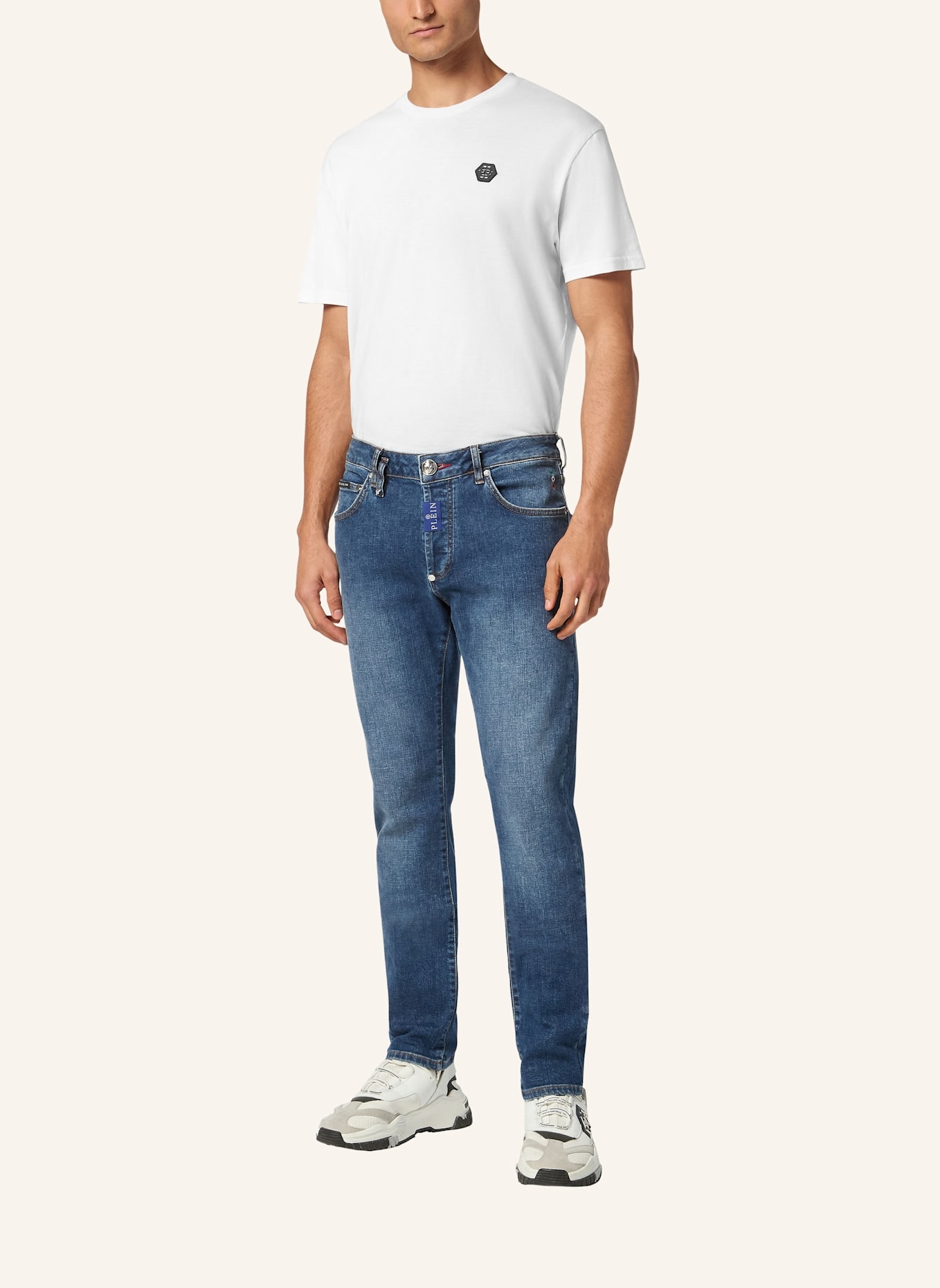 PHILIPP PLEIN Supergerader Schnitt HEXAGON: BLAU