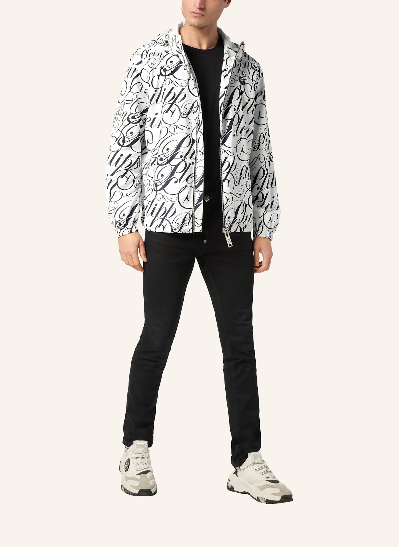 PHILIPP PLEIN Nylon Jacke: WEISS/ DUNKELBLAU