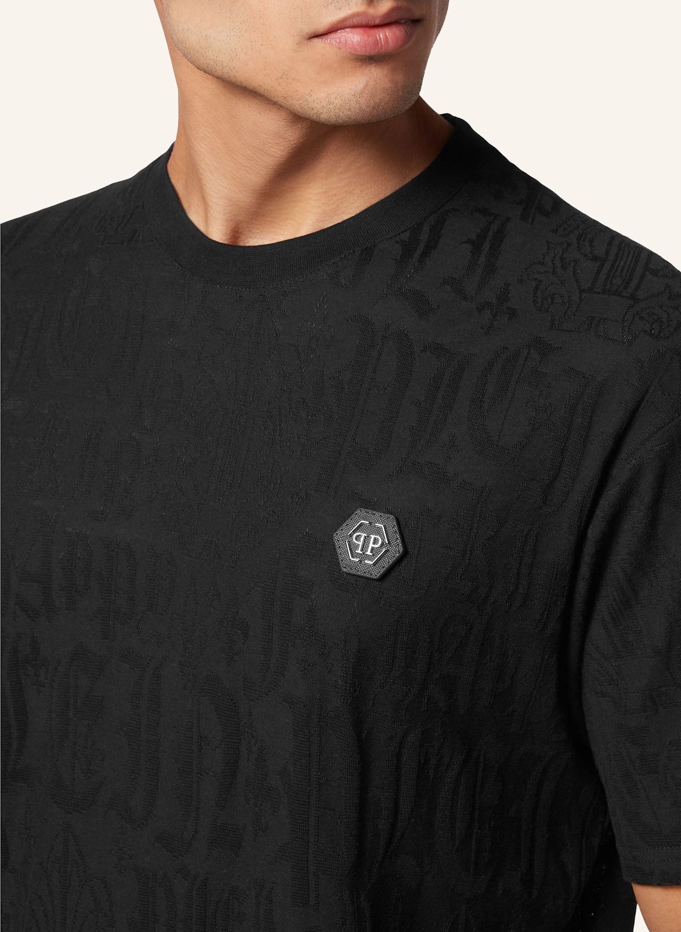 PHILIPP PLEIN T-Shirt Rundhalsausschnitt Ss MONOGRAM: SCHWARZ