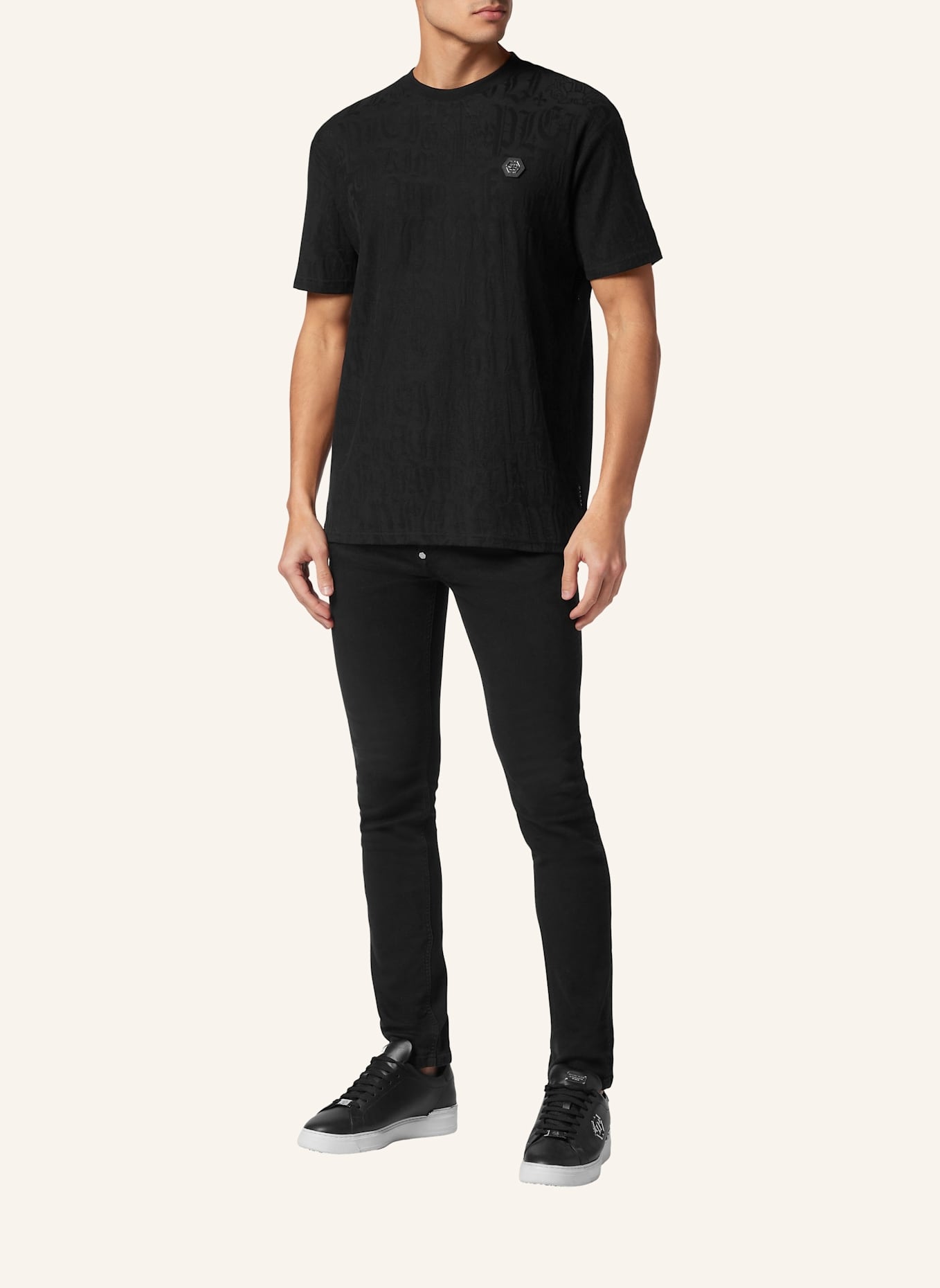 PHILIPP PLEIN T-Shirt Rundhalsausschnitt Ss MONOGRAM: SCHWARZ