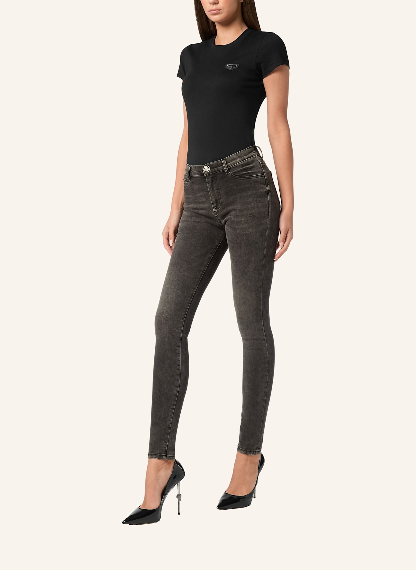 PHILIPP PLEIN Jeggings mit hoher Taille: GRAU