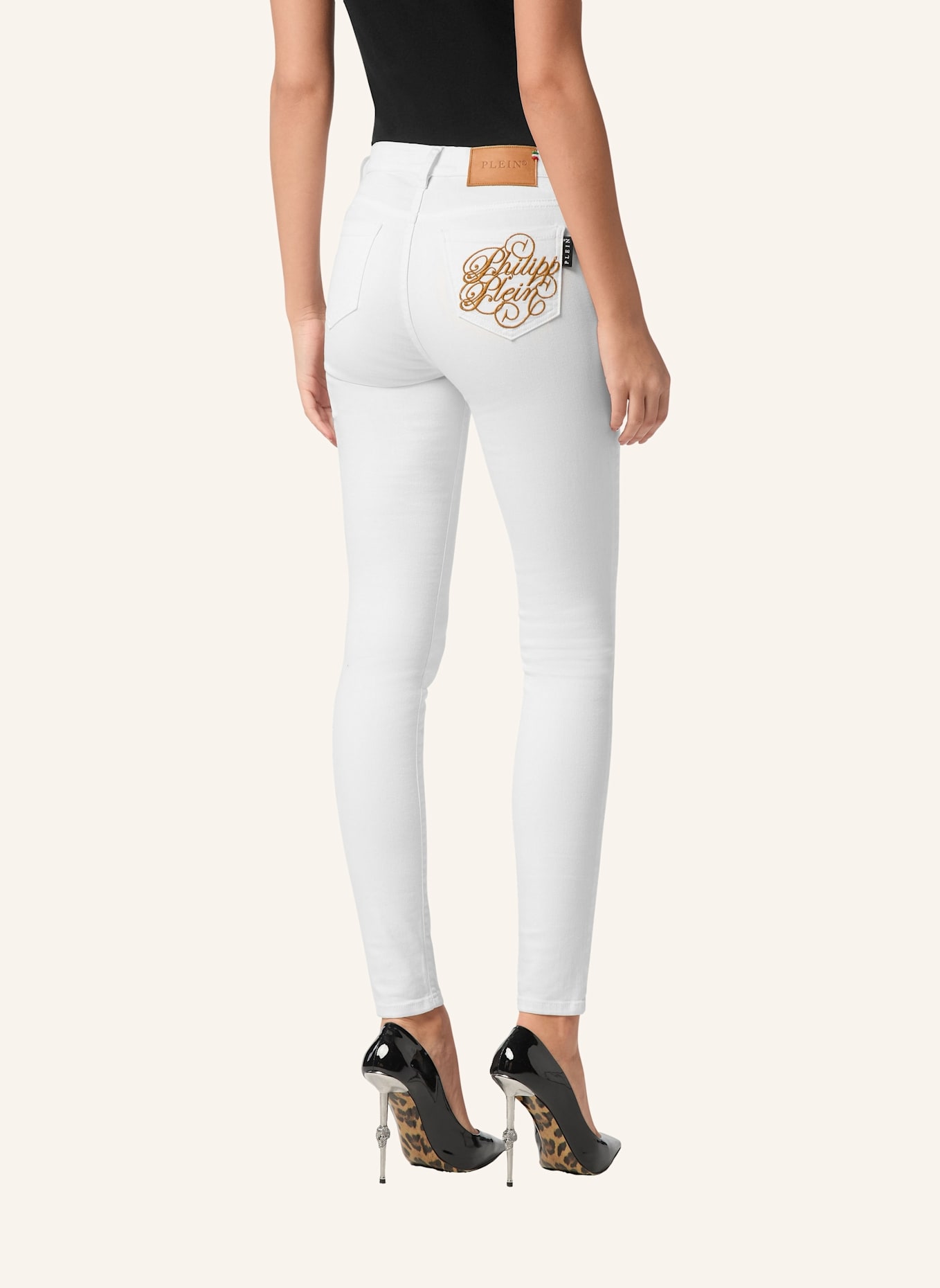 PHILIPP PLEIN Jeggings mit hoher Taille: WEISS