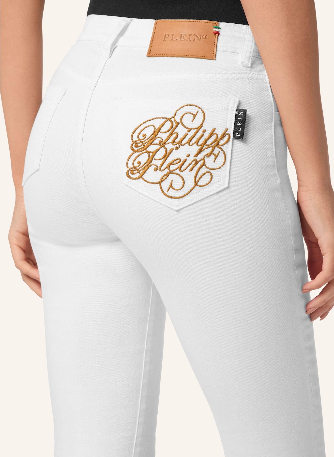PHILIPP PLEIN Jeggings mit hoher Taille: WEISS