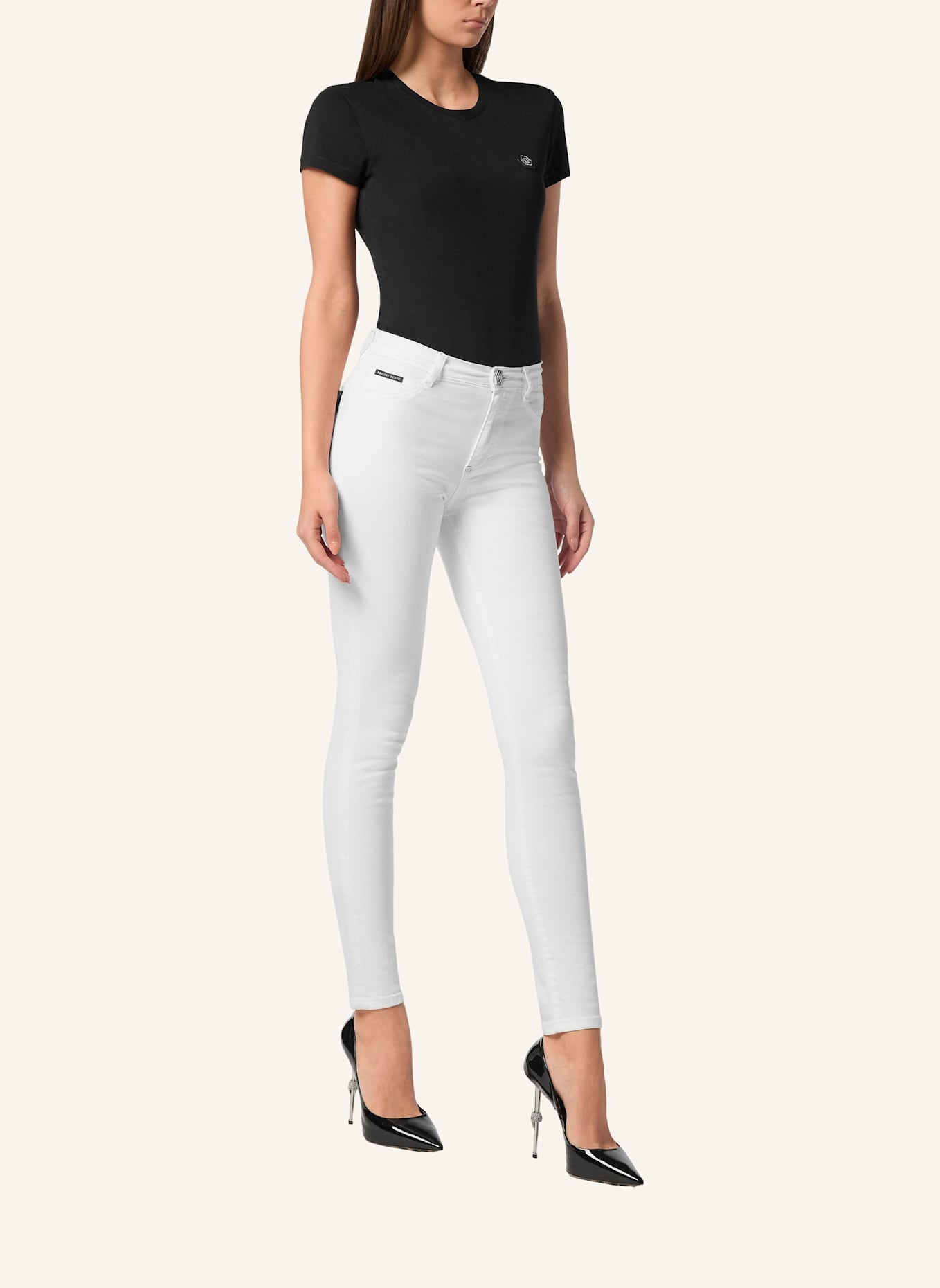 PHILIPP PLEIN Jeggings mit hoher Taille: WEISS