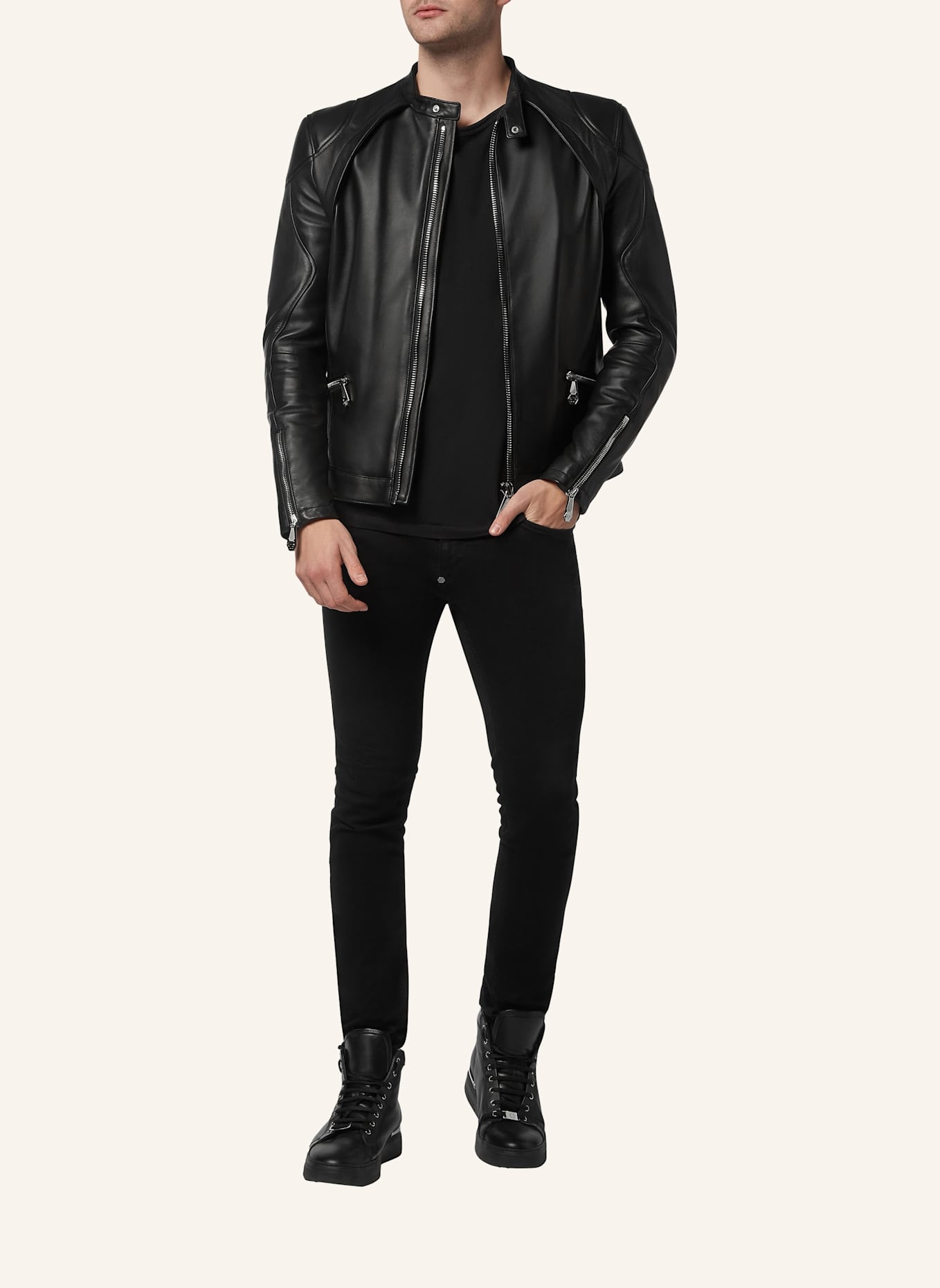 PHILIPP PLEIN Lederjacke: SCHWARZ