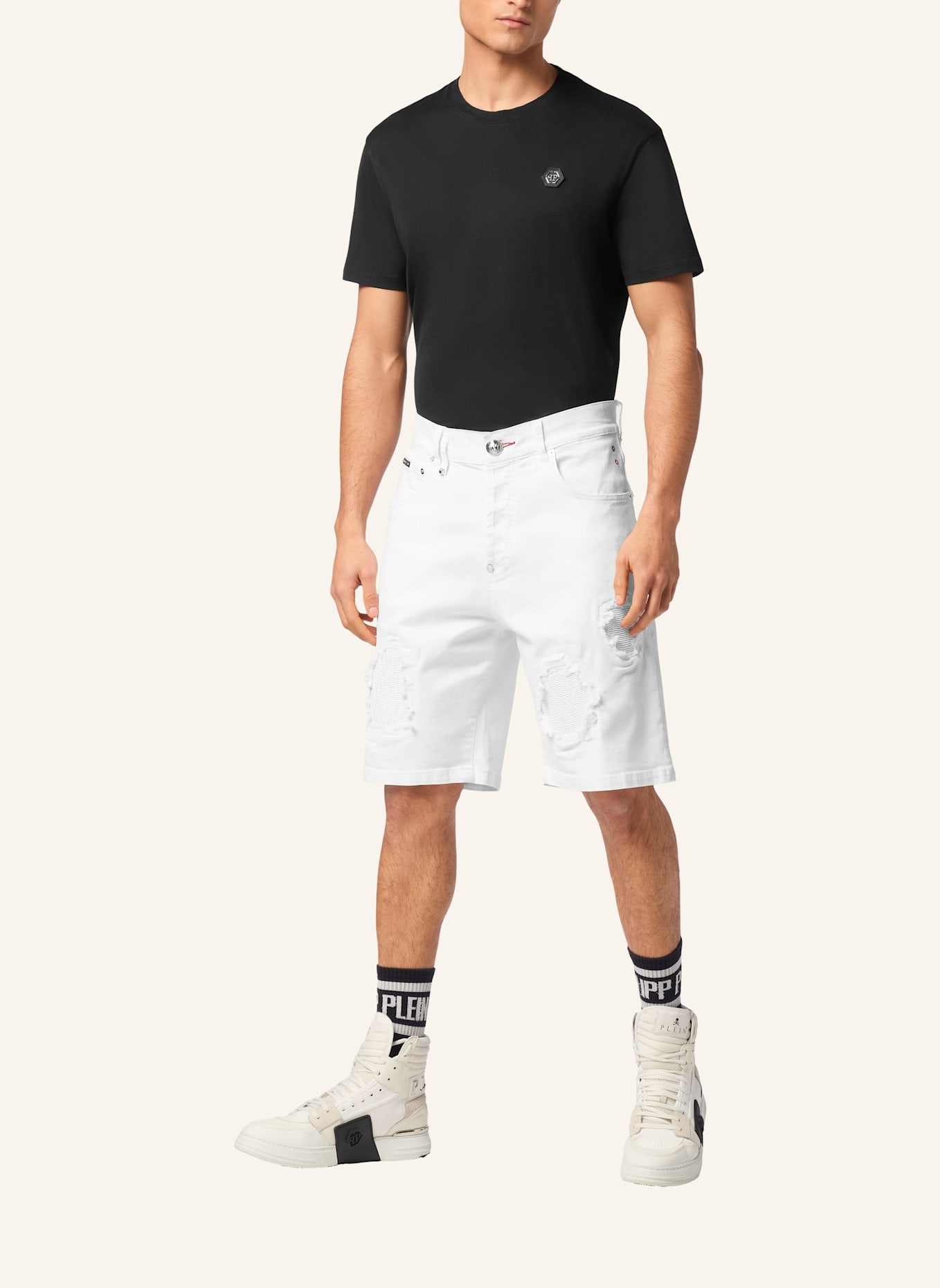 PHILIPP PLEIN JEANSSHORTS FERMENTERA: WEISS