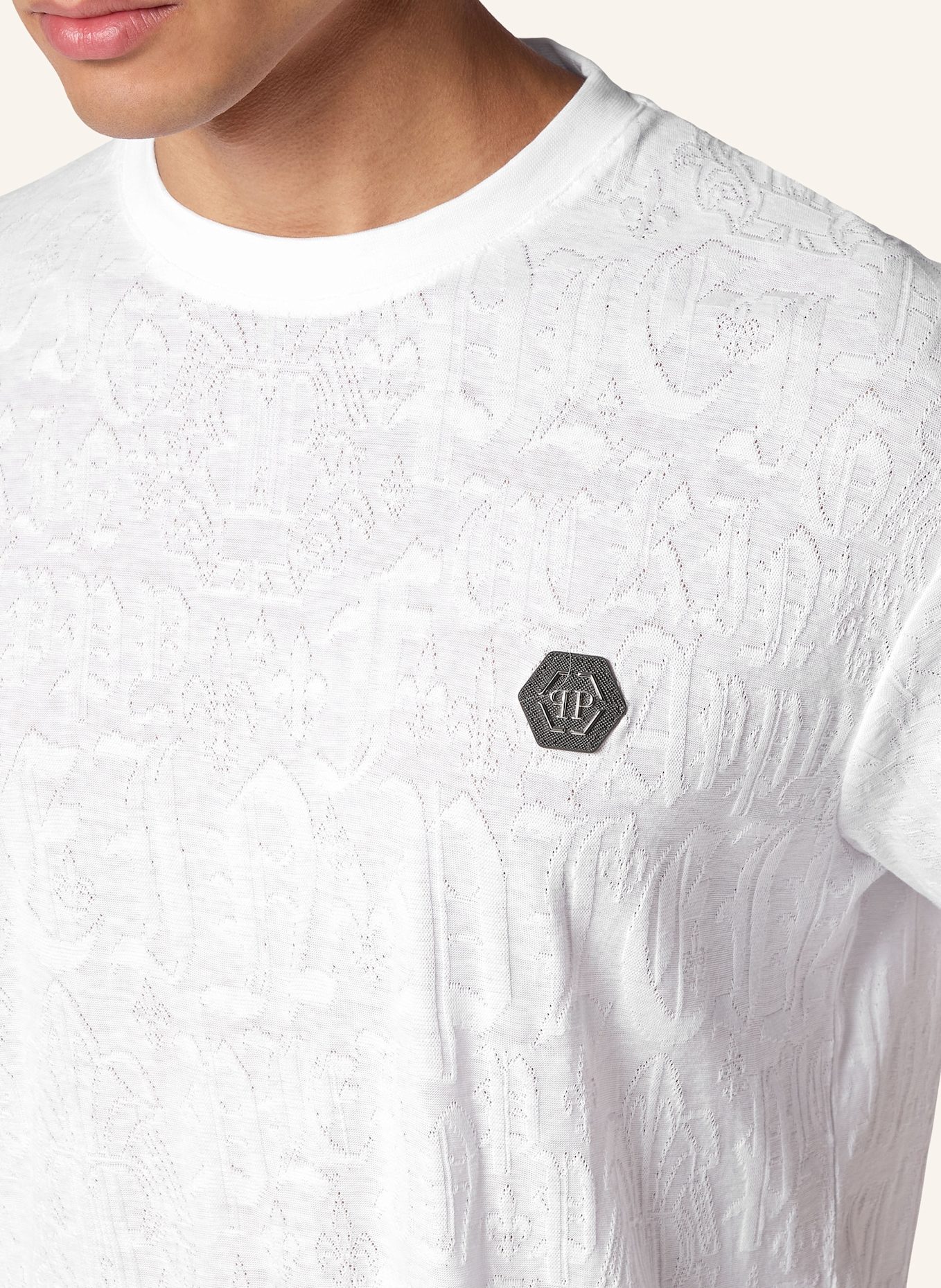 PHILIPP PLEIN T-Shirt Rundhalsausschnitt Ss MONOGRAM: WEISS
