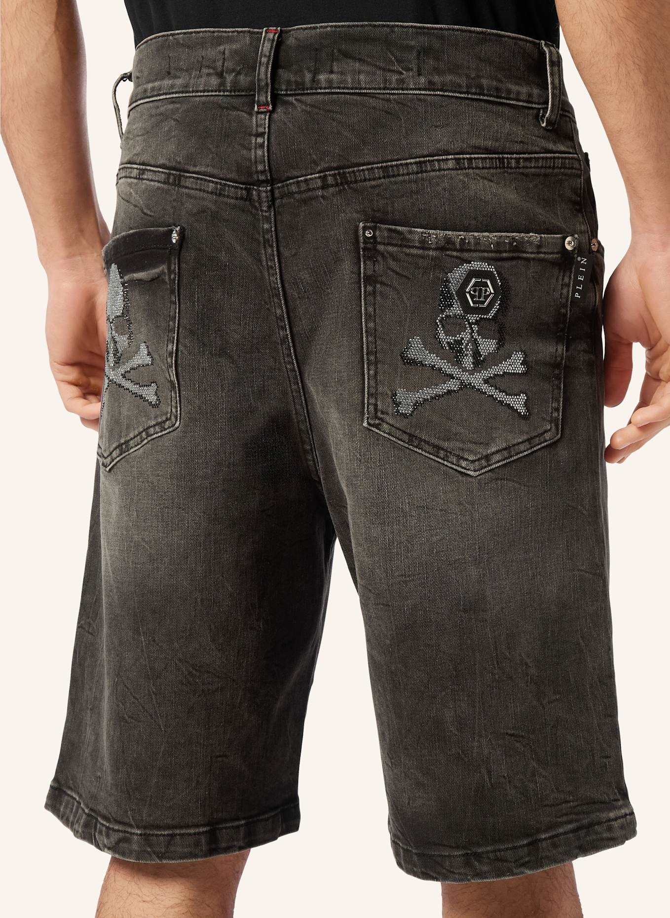 PHILIPP PLEIN JEANSSHORTS FERMENTERA SKULL: GRAU