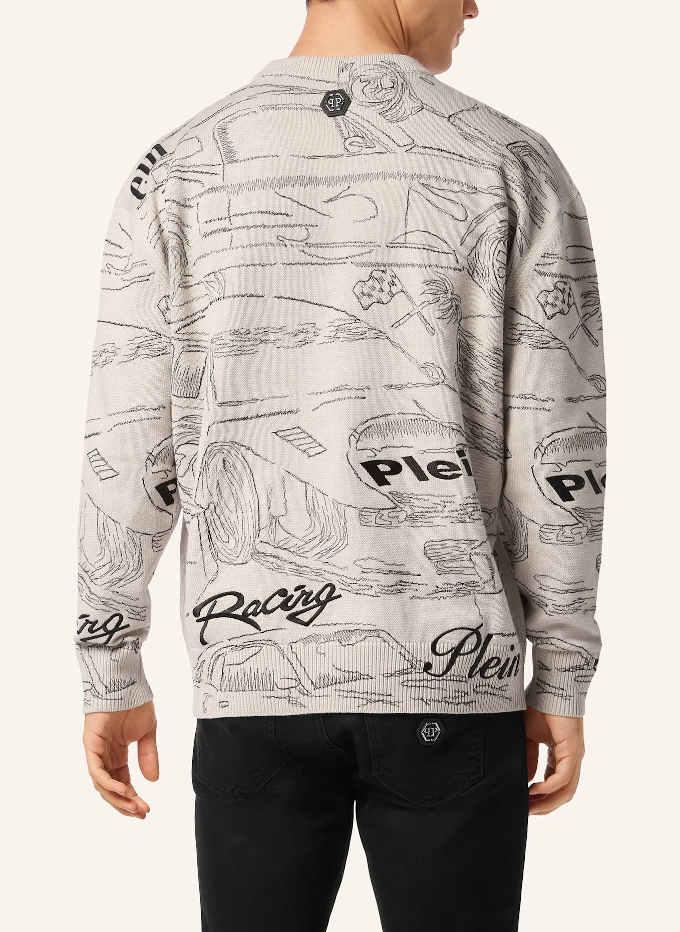 PHILIPP PLEIN Pullover Rundhalsausschnitt Ls RACING: SCHWARZ