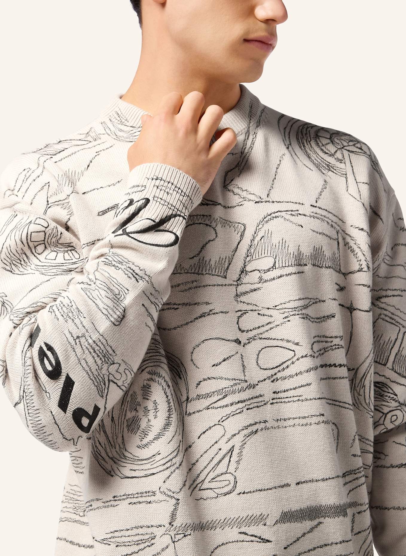 PHILIPP PLEIN Pullover Rundhalsausschnitt Ls RACING: SCHWARZ