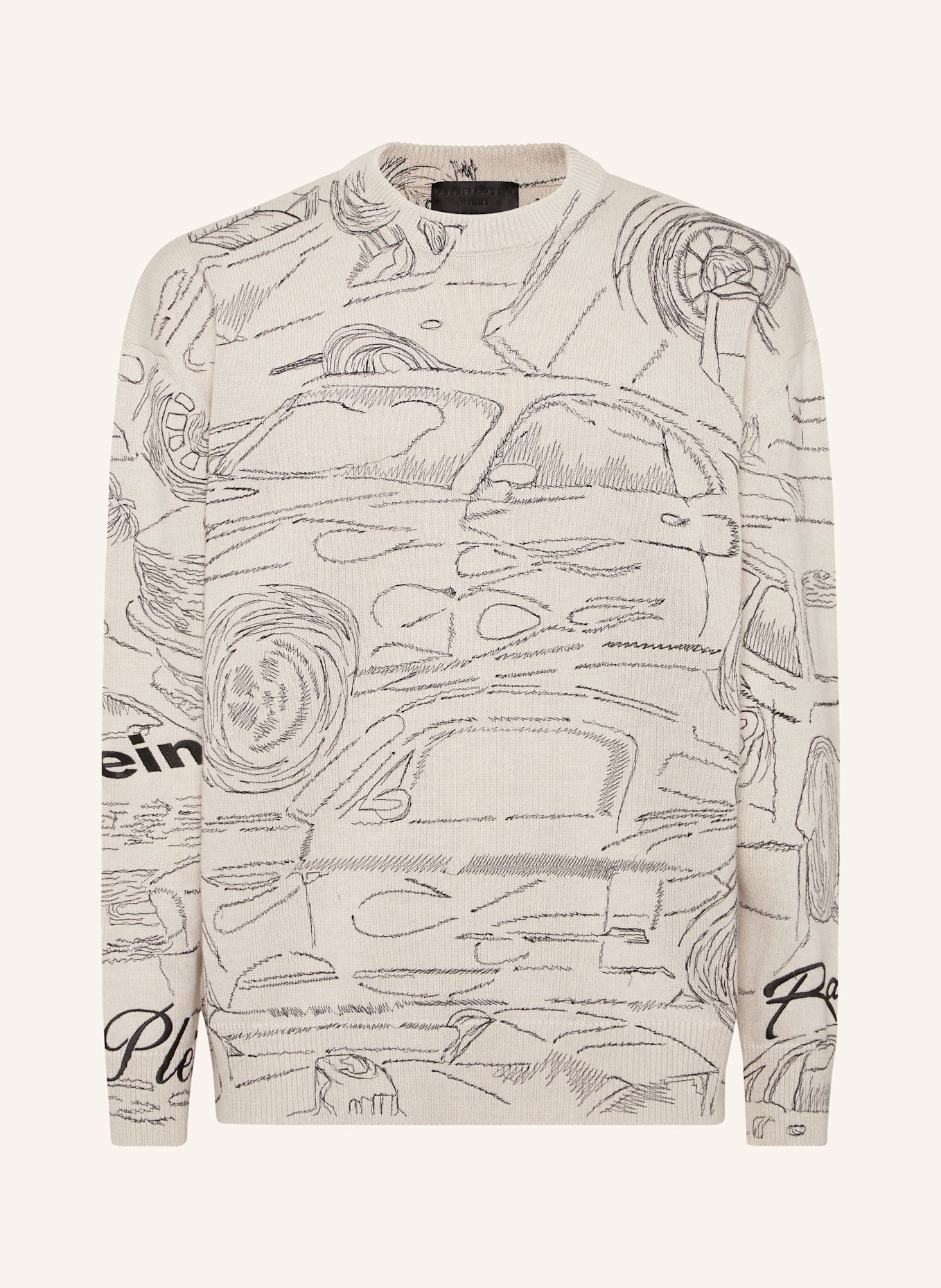 PHILIPP PLEIN Pullover Rundhalsausschnitt Ls RACING: SCHWARZ