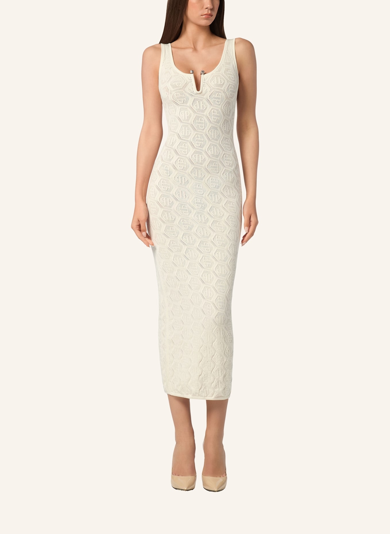 PHILIPP PLEIN Tageskleid aus Strick MONOGRAM: WEISS