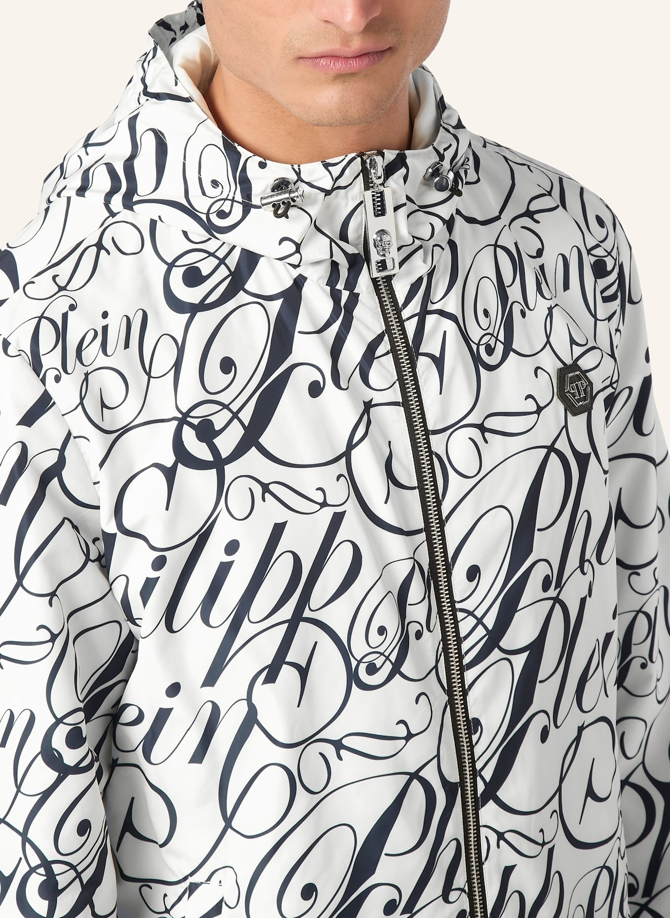 PHILIPP PLEIN Nylon Jacke: WEISS/ DUNKELBLAU