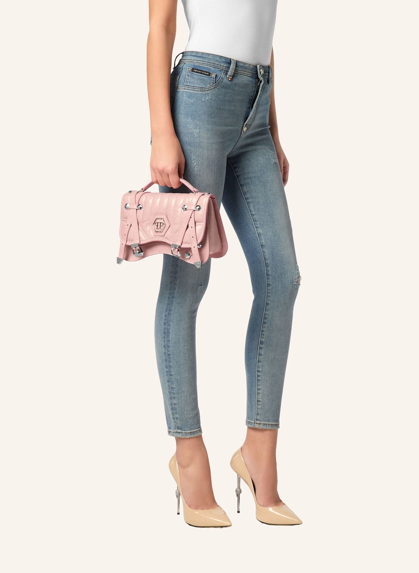 PHILIPP PLEIN Henkeltasche HEXAGON: ROSÉGOLD/ SCHWARZ
