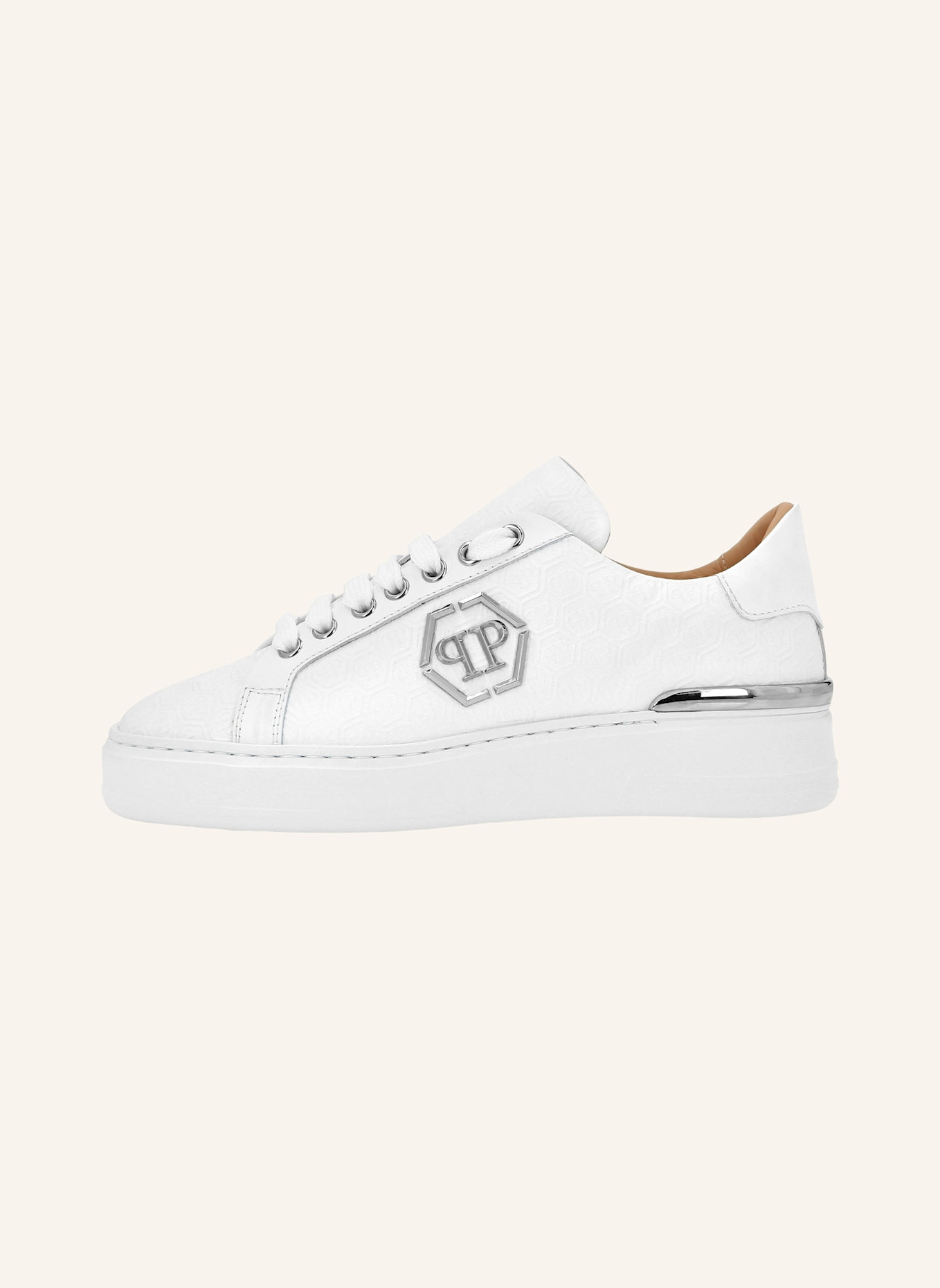 PHILIPP PLEIN Leder Sneaker MONOGRAM: WEISS