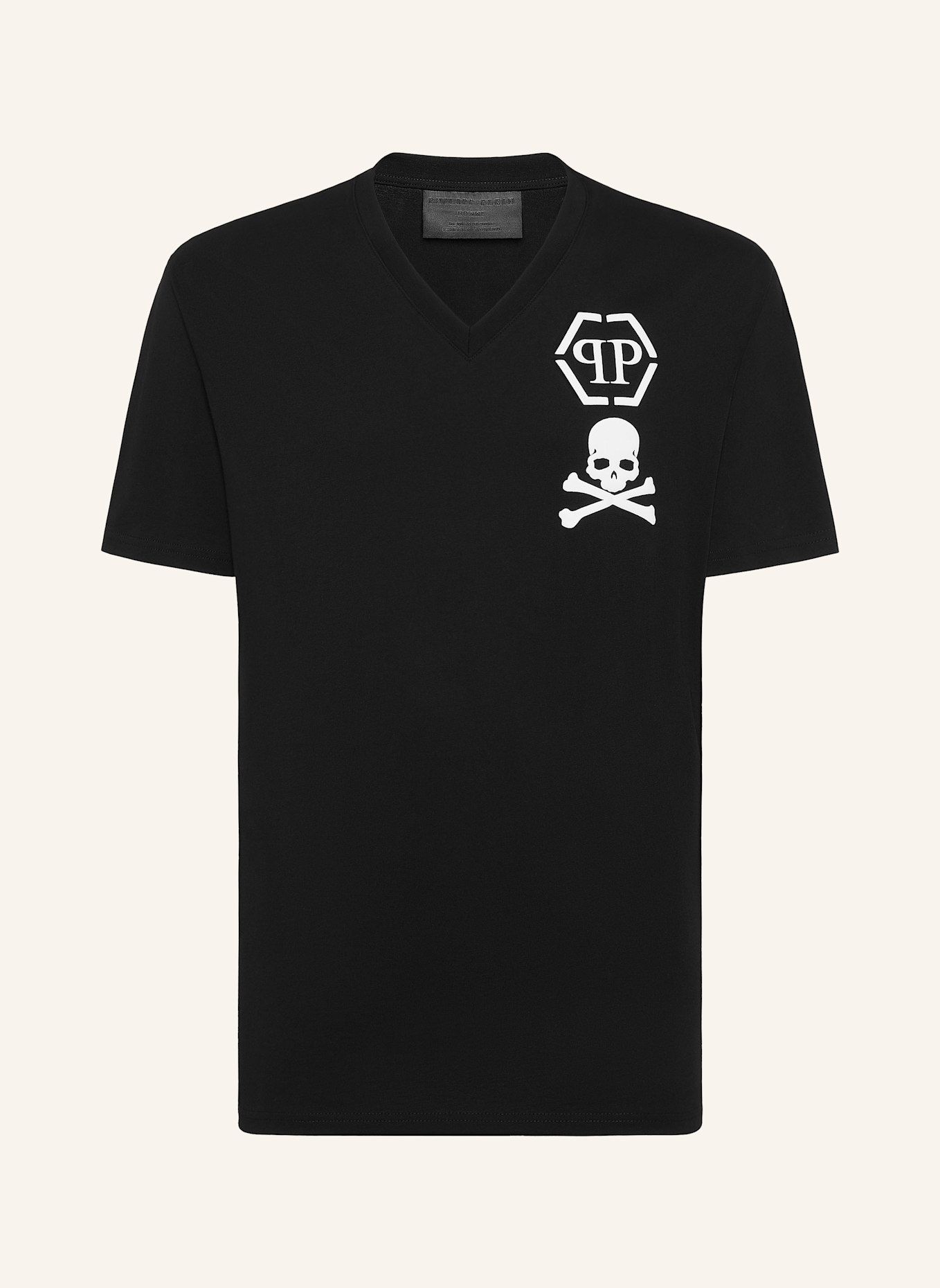 PHILIPP PLEIN T-Shirt V-Ausschnitt SKULL: SCHWARZ
